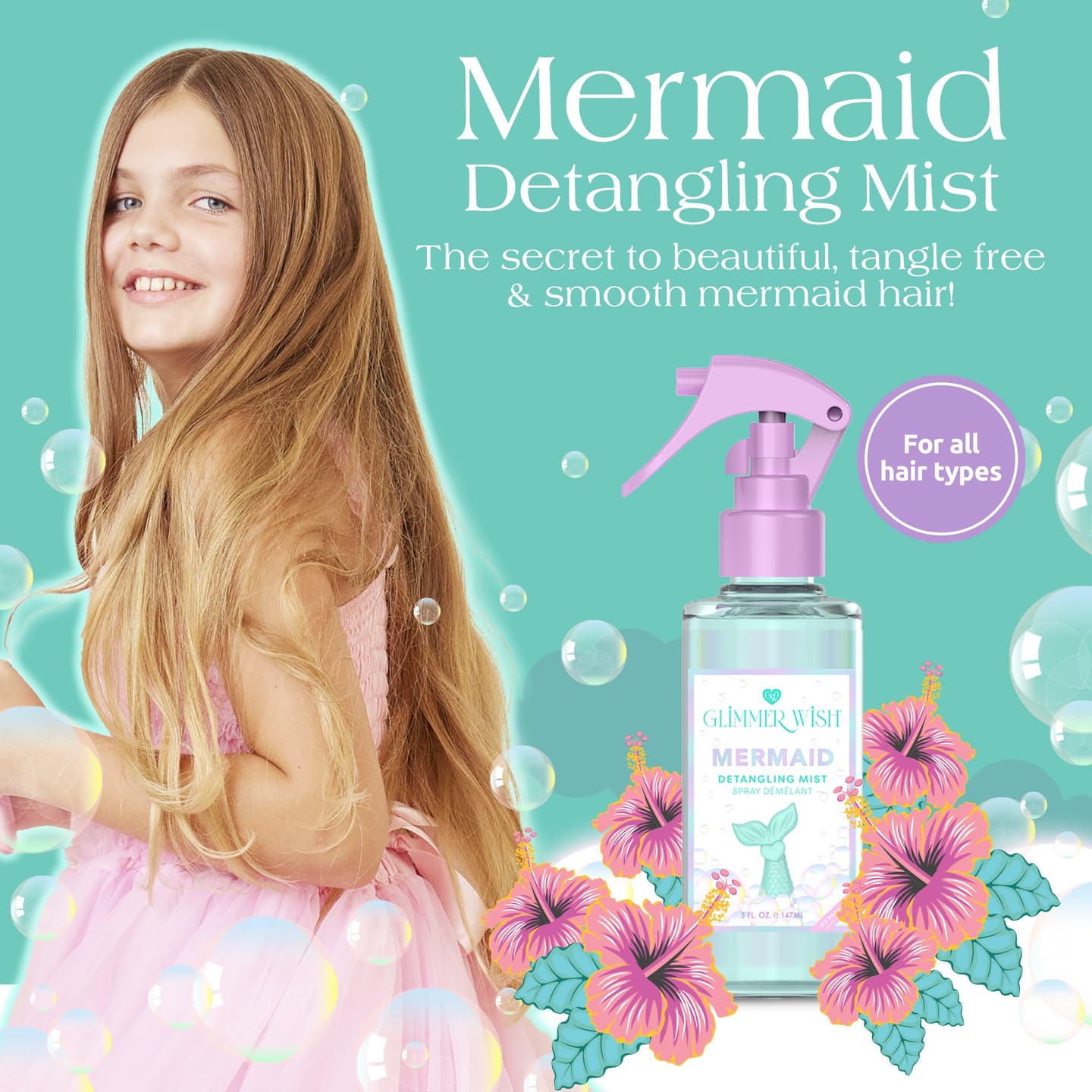 Mermaid Hair Detangling Mist - Tropical Beach Scent - Lightweight Leave-In Conditioner Spray for Smooth, Tangle-Free and Hydrated Hair