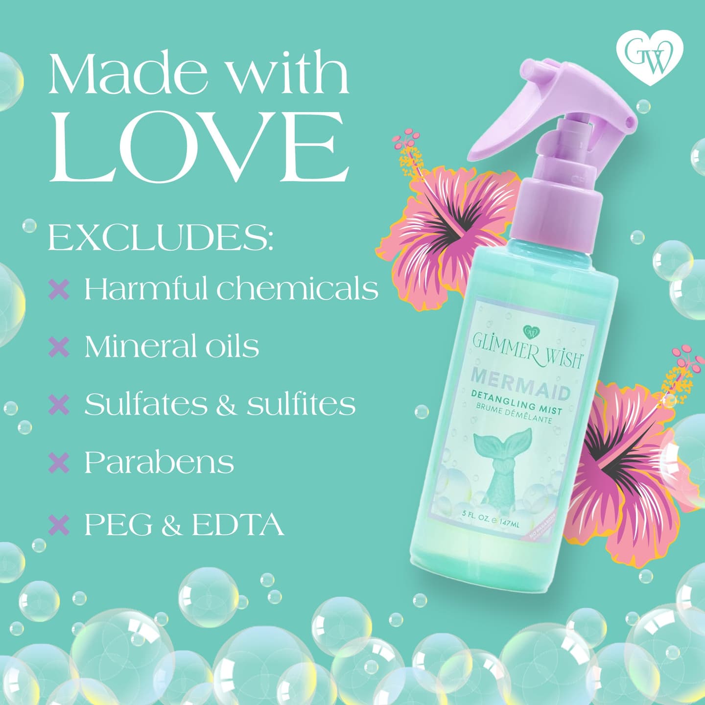 Mermaid Hair Detangling Mist - Tropical Beach Scent - Lightweight Leave-In Conditioner Spray for Smooth, Tangle-Free and Hydrated Hair