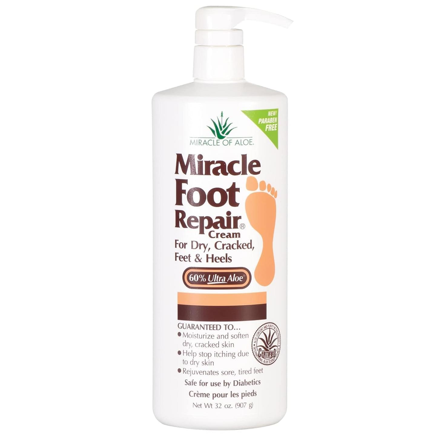 Miracle Foot Repair Cream (32 oz) Repairs Dry Cracked Heels and Feet, 60% Pure UltraAloe Moisturizes, Softens, and Repairs 32 Ounce (Pack of 1)