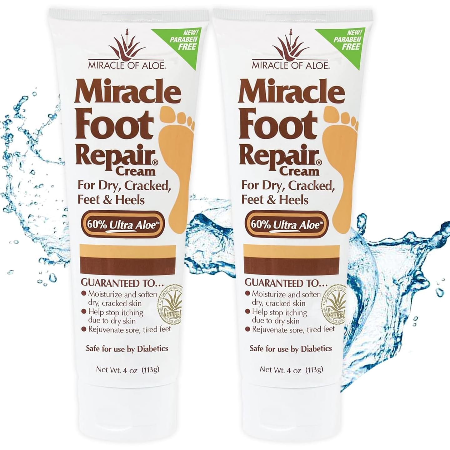 Miracle Foot Repair Cream, 4 oz Repairs Dry Cracked Heels and Feet, Diabetic-Safe, 60% Pure Ultra Aloe Moisturizes, Softens, and Repairs, Relief from Discomfort of Ingrown Toenails (2-Pack) 4 Ounce (Pack of 2)