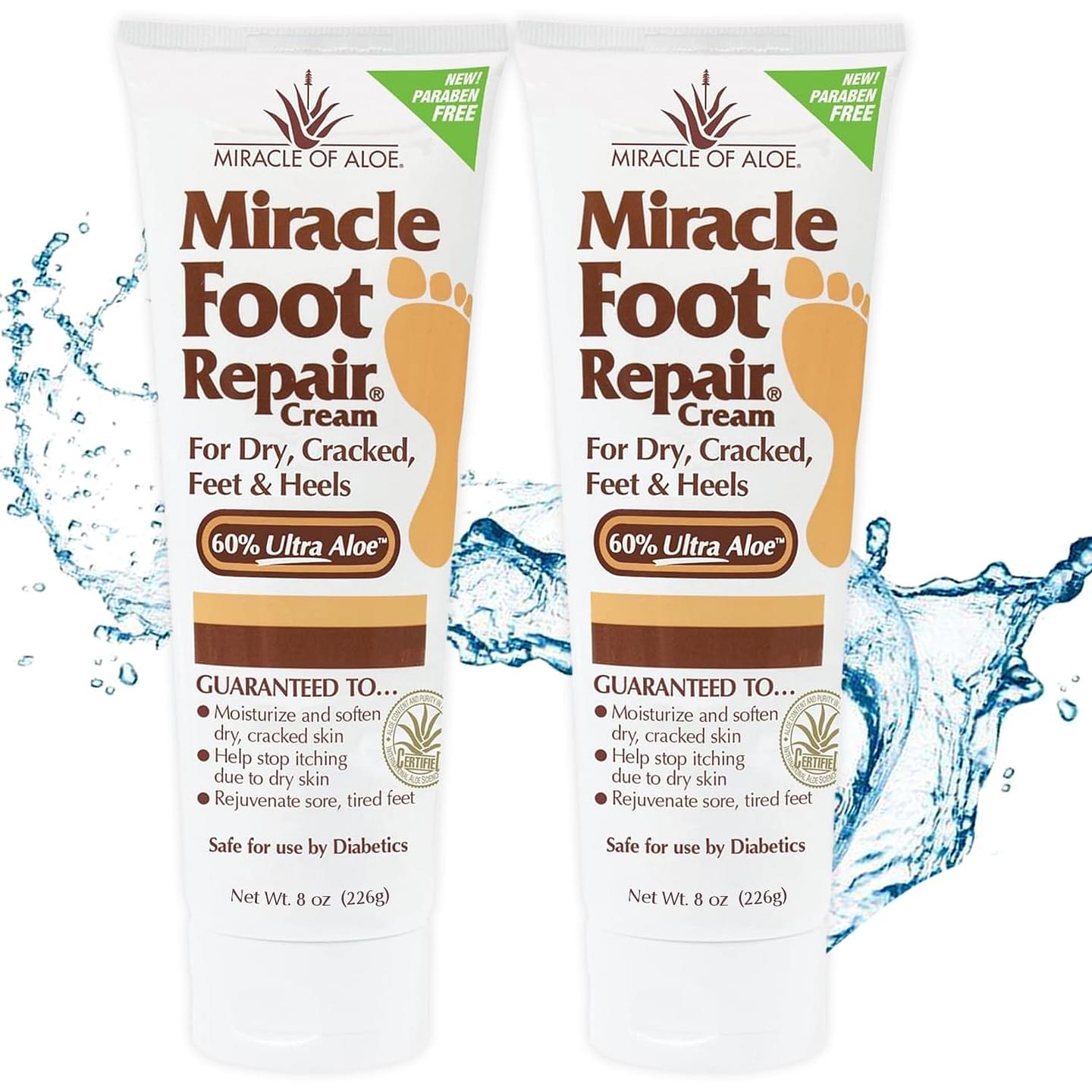 Miracle Foot Repair Cream (8 oz / 2-Pack) Repairs Dry Cracked Heels and Feet, 60% Pure UltraAloe Moisturizes, Softens, and Repairs 8 Ounce (Pack of 2)