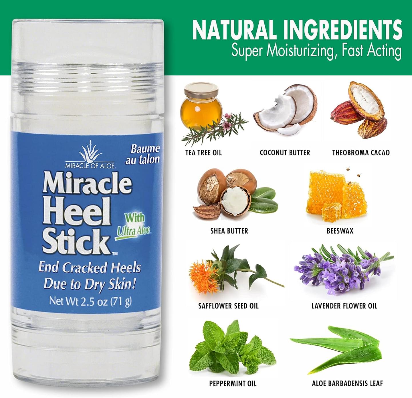 Miracle Heel Stick with Pure UltraAloe Aloe Vera Gel | 2.5 ounce stick 2.5 Ounce (Pack of 1)