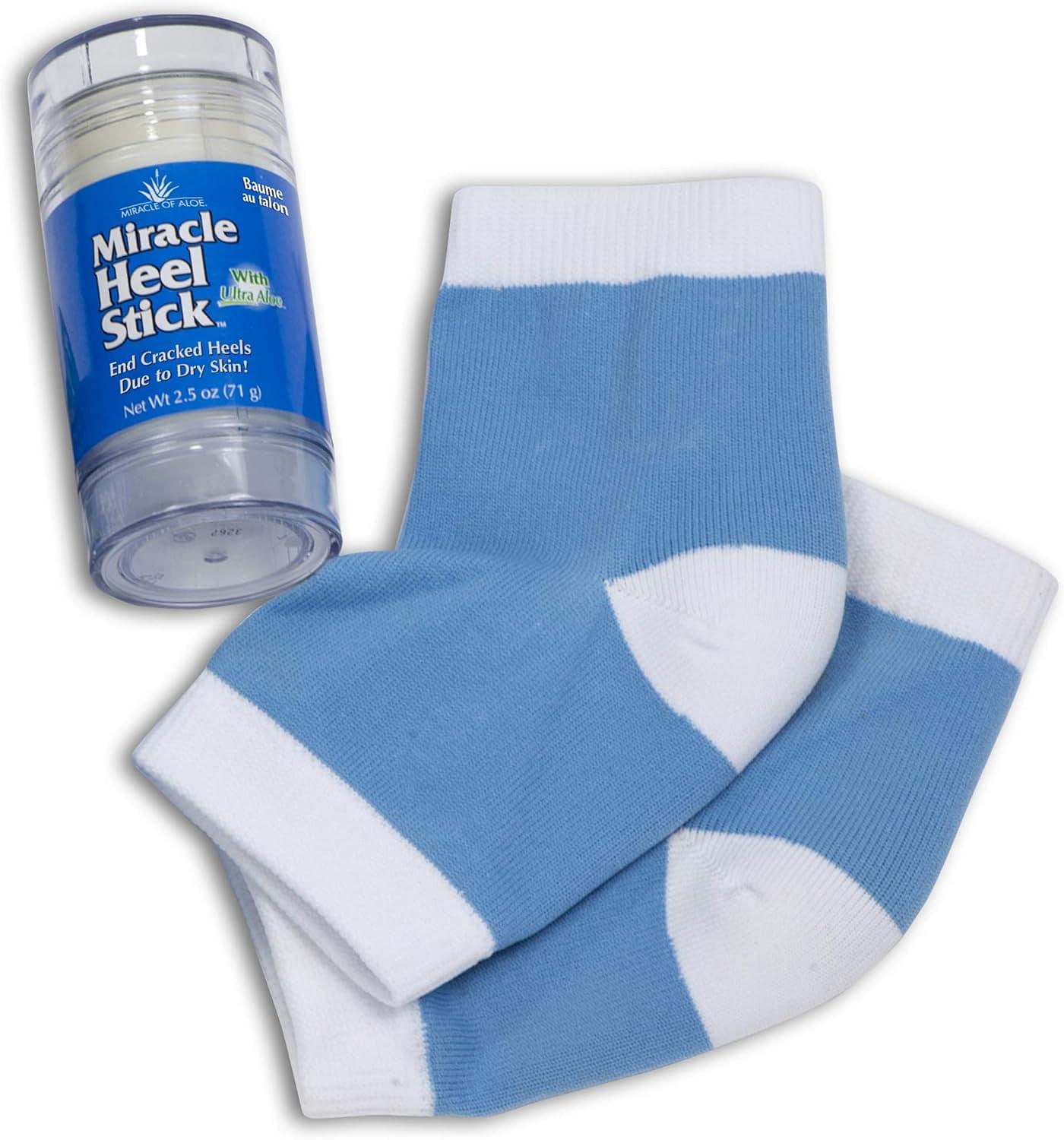 Miracle of Aloe, Miracle Heel Stick - Gel Socks Combo with UltraAloe, 2.5 ounce Stick and Silicone Moisturizing Gel Heel Socks Heel Stick and Heel Socks