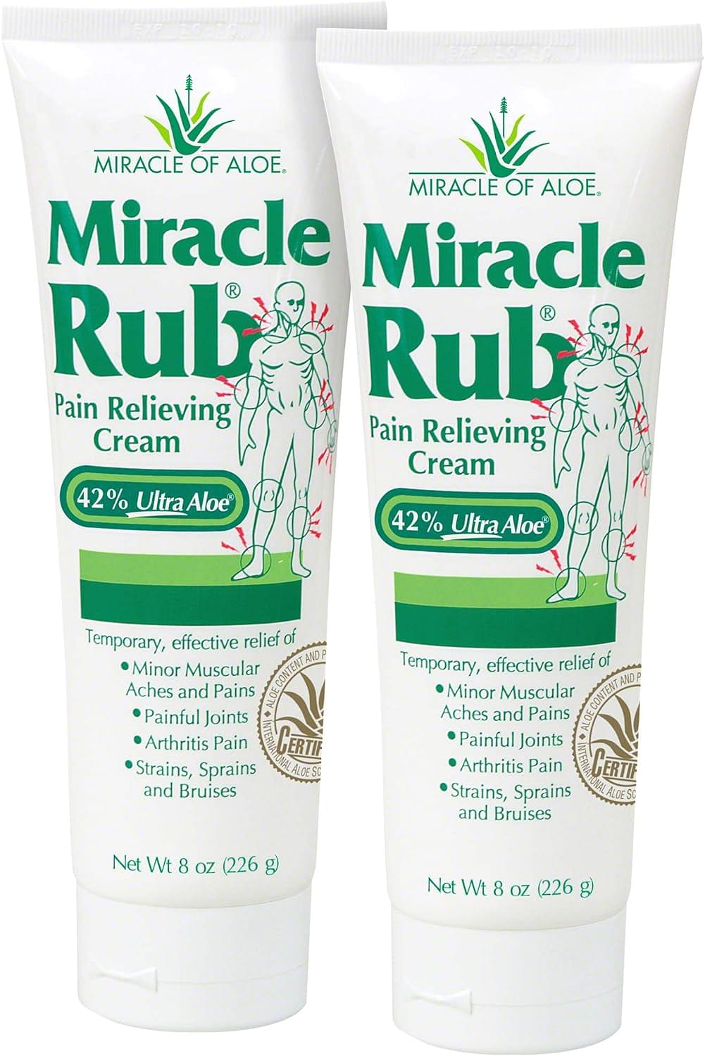 Miracle of Aloe Miracle Rub Pain Relieving Cream 8 oz, Fast & Effective Relief for Arthritis, Muscle, and Joint Pain - Maximum Strength UltraAloe Formula, Topical Analgesic (2-Pack) 8 Ounce (Pack of 2) Pack of 2