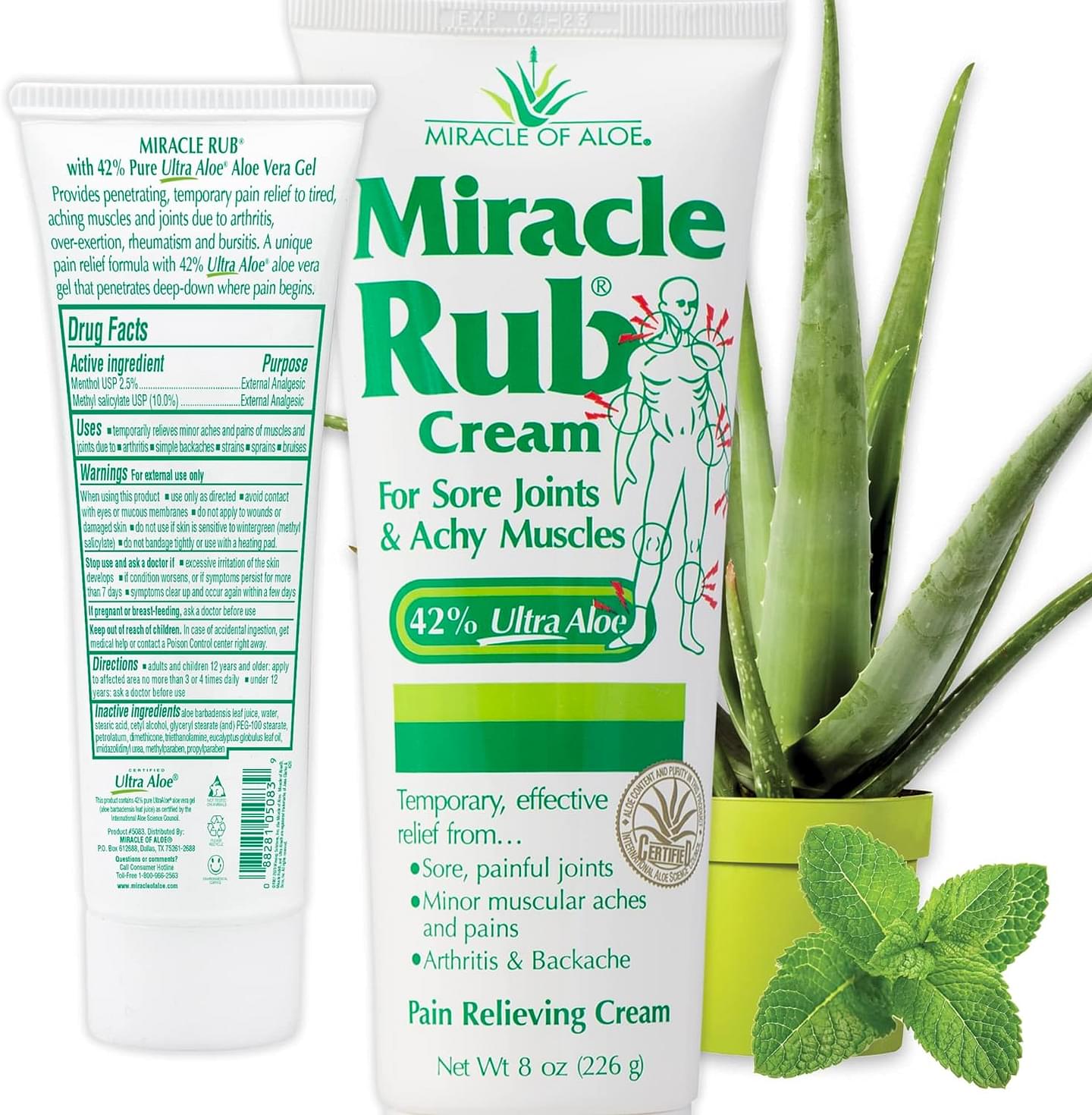 Miracle of Aloe Miracle Rub Pain Relieving Cream 8 oz, Fast & Effective Relief for Arthritis, Muscle, and Joint Pain - Maximum Strength UltraAloe Formula, Topical Analgesic 8 Ounce (Pack of 1) Pack of 1