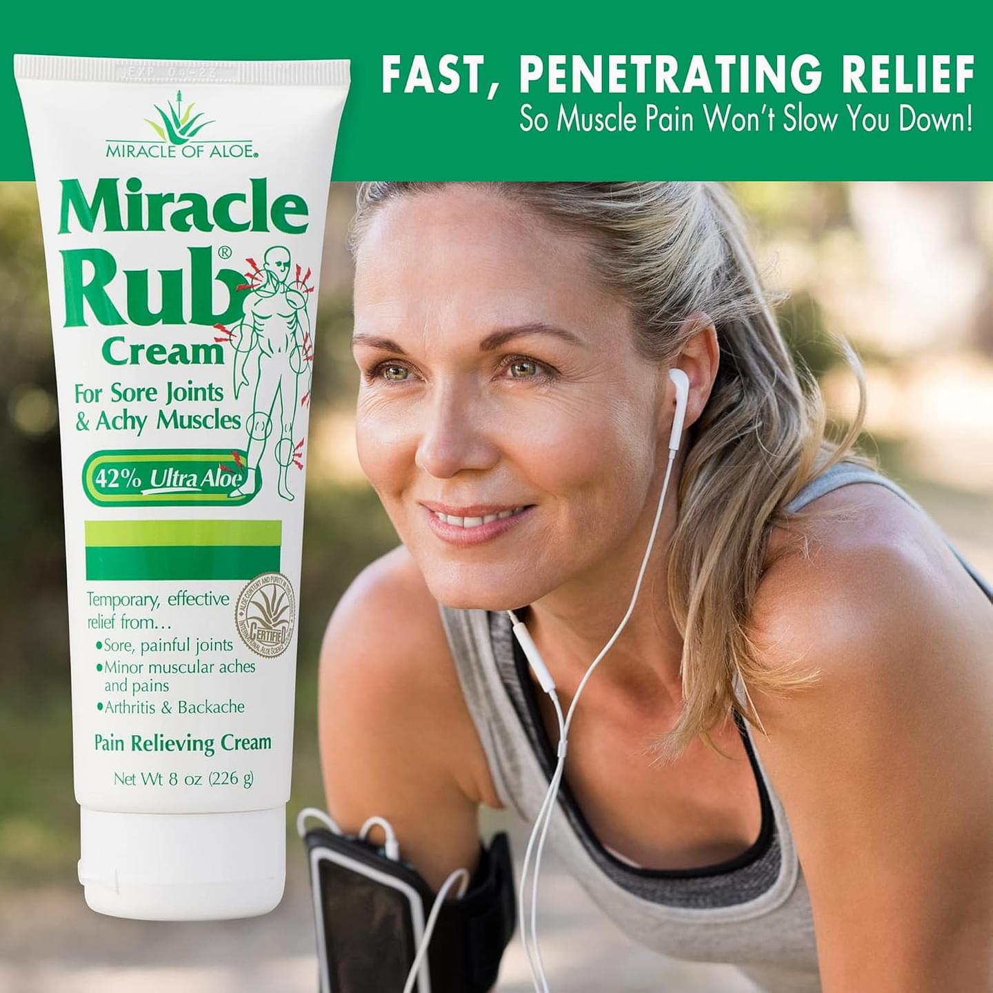 Miracle of Aloe Miracle Rub Pain Relieving Cream 8 oz, Fast & Effective Relief for Arthritis, Muscle, and Joint Pain - Maximum Strength UltraAloe Formula, Topical Analgesic 8 Ounce (Pack of 1) Pack of 1