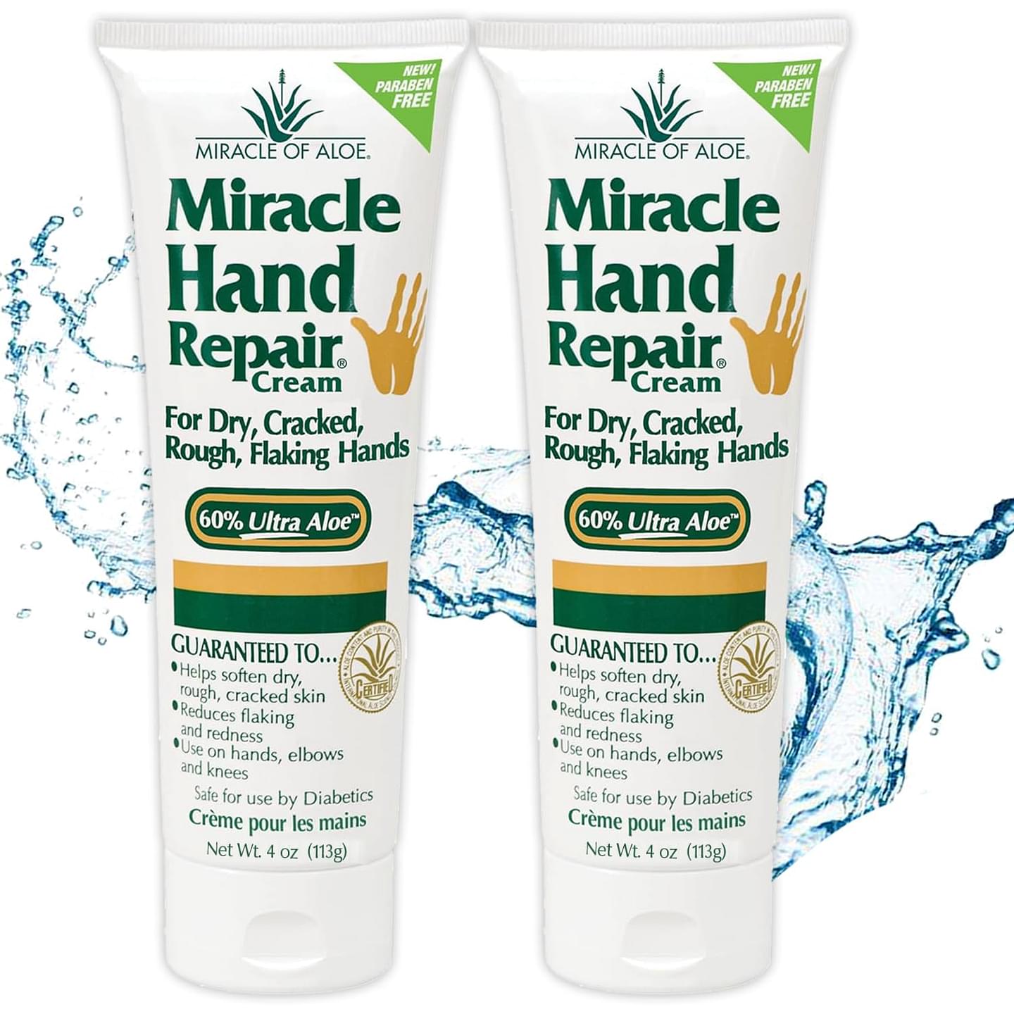 Miracle of Aloe’s Miracle Hand Repair Cream 4 oz Healing Aloe Vera Lotion for Dry, Cracked Hands with 60% Ultra Aloe Gel - Moisturizes, Softens, and Repairs - Non-Greasy (2-Pack) 4 Ounce (Pack of 2)