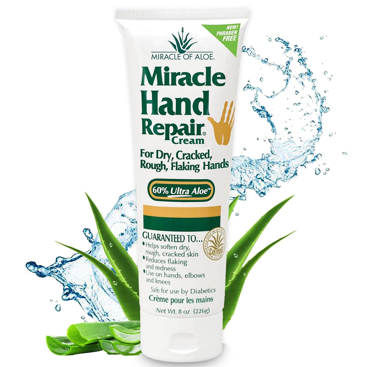 Miracle of Aloe’s Miracle Hand Repair Cream 8 oz Healing Aloe Vera Lotion for Dry, Cracked Hands with 60% Ultra Aloe Gel - Moisturizes, Softens, and Repairs - Non-Greasy, Lightly Scented 8 Ounce (Pack of 1)