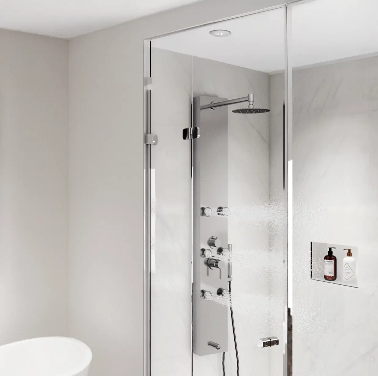 Monterey 8-in Rain Showerhead ShowerSpa with 6-Body Jets Handshower and Tub Spout Brushed Stainless Steel 1.8 GPM