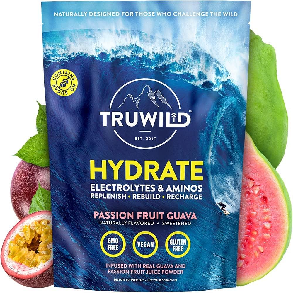 Natural Hydration Powder with Zero Sugar - Vegan Electrolytes + Amino Acids - Recovery Drink for Everyday Use – Post Workout Muscle Support Supplement w/Magnesium (Passionfruit Guava) Passion Fruit Guava 20 Servings