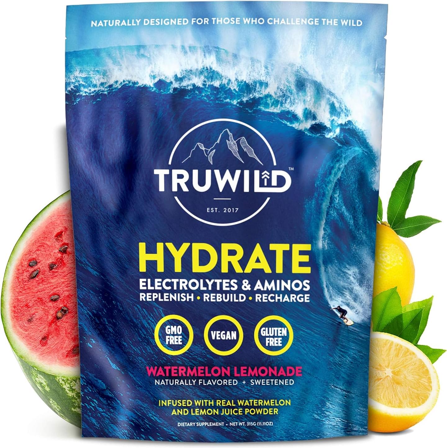 Natural Hydration Powder with Zero Sugar - Vegan Electrolytes + Amino Acids - Recovery Drink for Everyday Use – Post Workout Muscle Support Supplement w/Magnesium (Watermelon Lemonade) Watermelon Lemonade 20 Servings (Pack of 1)