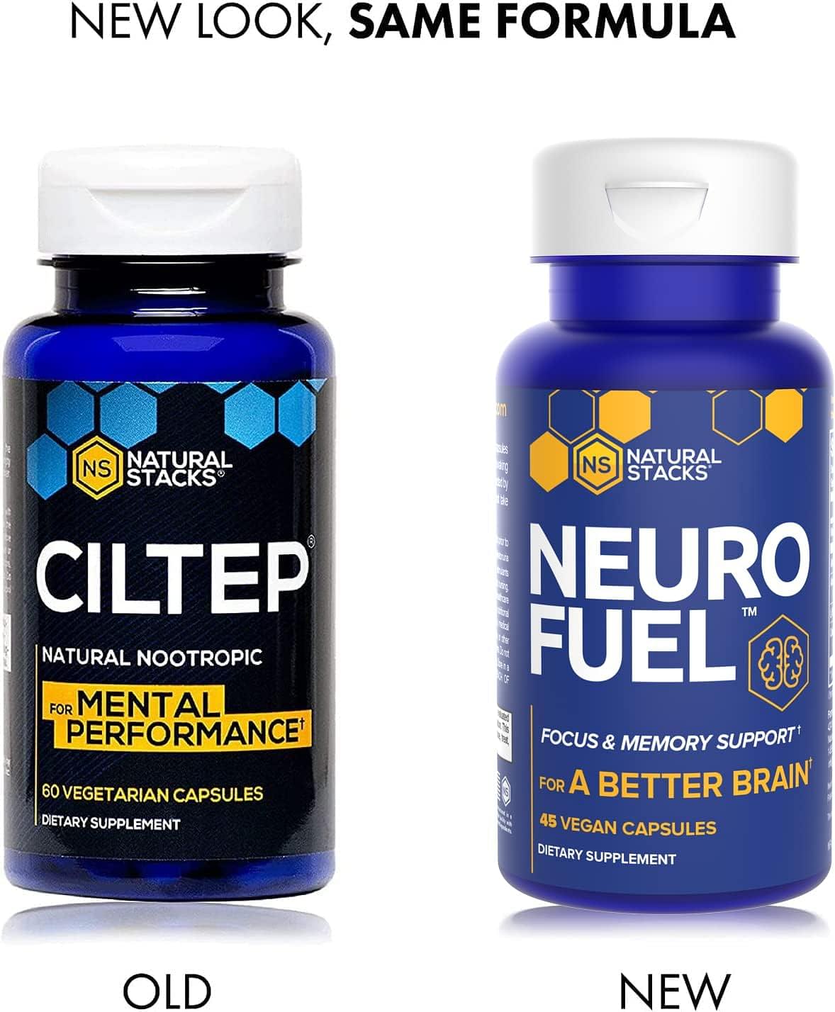 NATURAL STACKS NeuroFuel Brain Supplement & Focus Supplement - Improved Focus, Memory & Motivation - CILTEP Nootropics Brain Support Supplement Focus Pills & Energy Supplement (45ct) Capsule 45 Count (Pack of 1)
