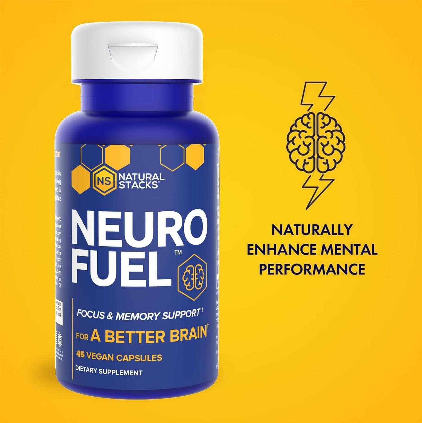 NATURAL STACKS NeuroFuel Brain Supplement & Focus Supplement - Improved Focus, Memory & Motivation - CILTEP Nootropics Brain Support Supplement Focus Pills & Energy Supplement (45ct) Capsule 45 Count (Pack of 1)