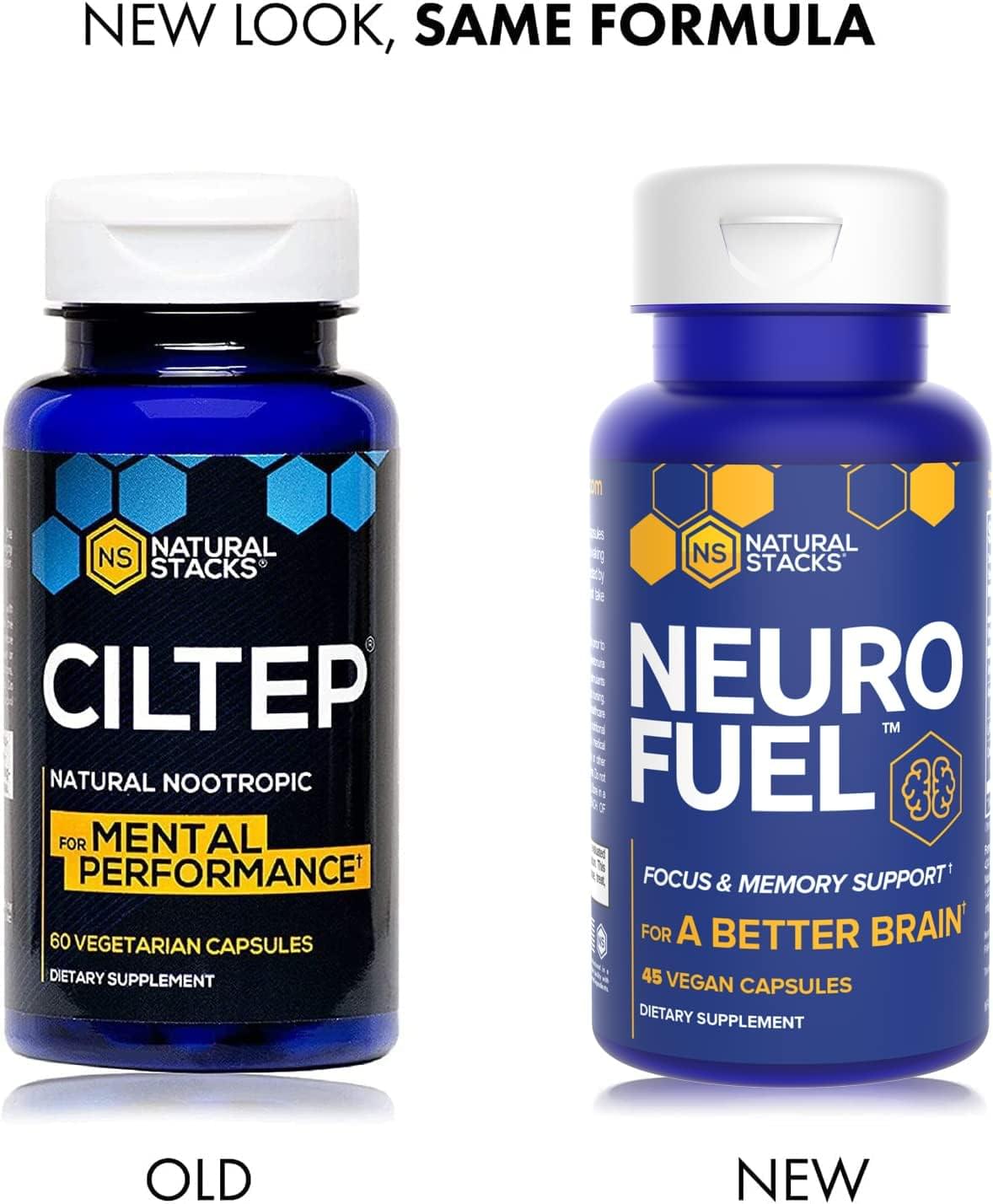 NATURAL STACKS Neurofuel Nootropic & Dopamine Brain Food Bundle - Memory, Motivation & Focus Supplements - 105 Vegan Capsules