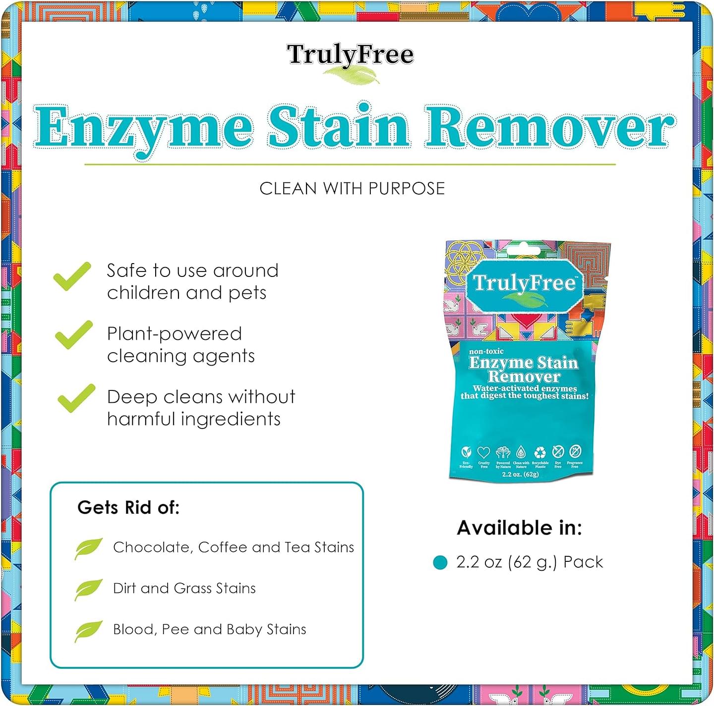 Natural Stain Remover, Water-Activated Enzymes, Breaks Down Food, Blood, Grass Stains, Pet Stains and Odor Remover (50 Scoops)