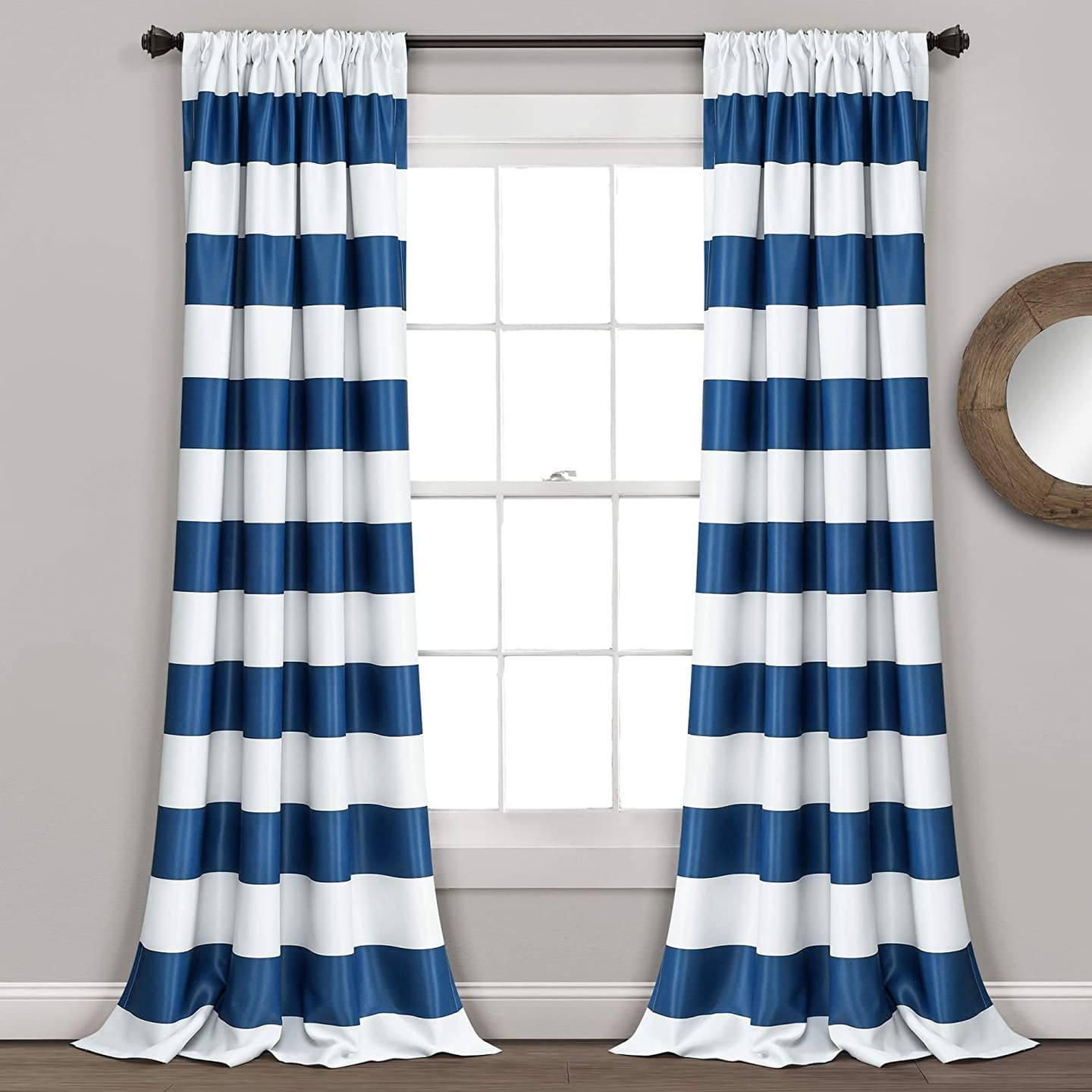 Navy Stripe Room Darkening 52 X 84 Inch Window Curtain ( Set of 2 )