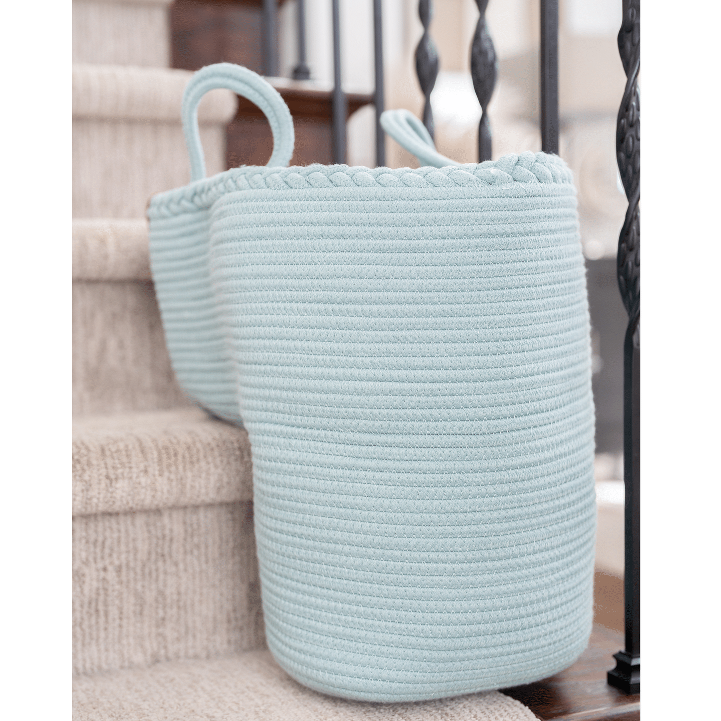 NEObirdie Rope Stair Basket for Carpeted and Wooden Stairs