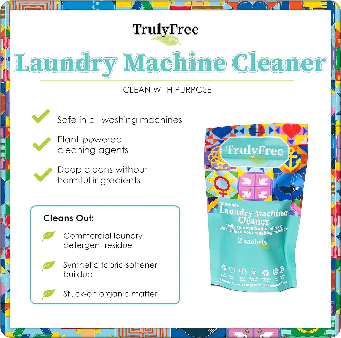 Non-Toxic & Natural Washing Machine Cleaner, Laundry Machine Cleaner for Front Load and Top Load Washers, Washing Machine Cleaning Product, Washer Cleaner and Deodorizer (1-Use)