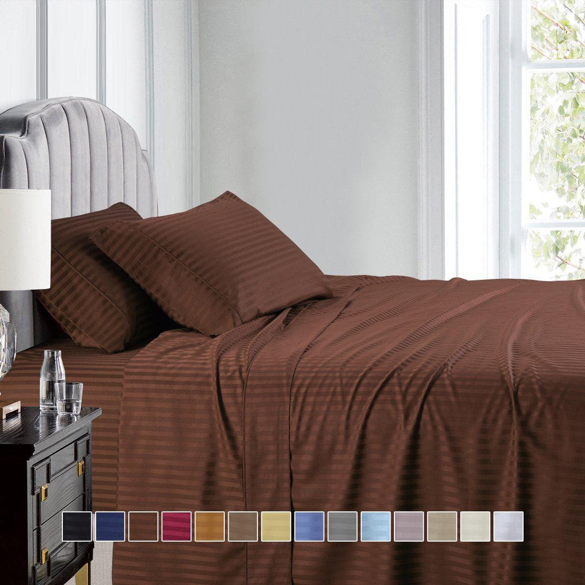 Olympic Queen Size Sheet Set - Striped 600 Thread Count