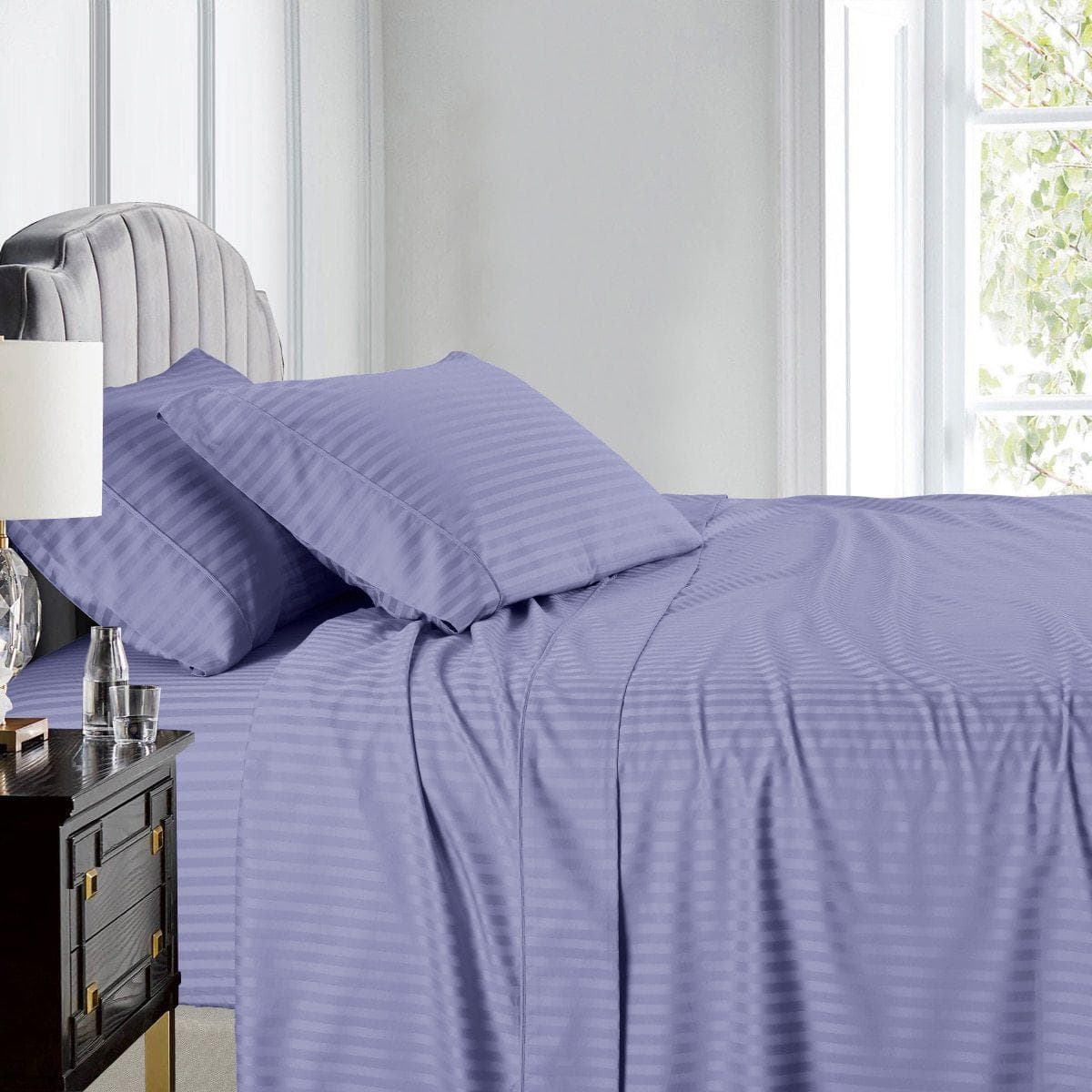 Olympic Queen Size Sheet Set - Striped 600 Thread Count