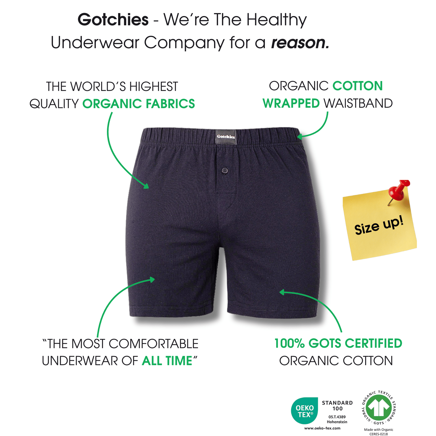 Organic Cotton Boxer– 100% GOTS Certified Organic Cotton - Two Packs - S