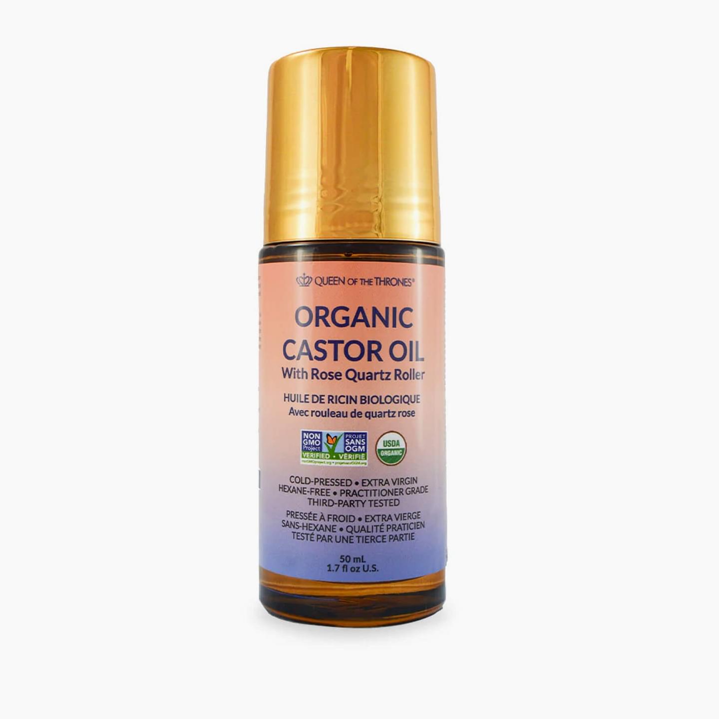 Organic Golden Castor Oil Roll-On with Rose Quartz 1.7oz (Expelled Pressed)