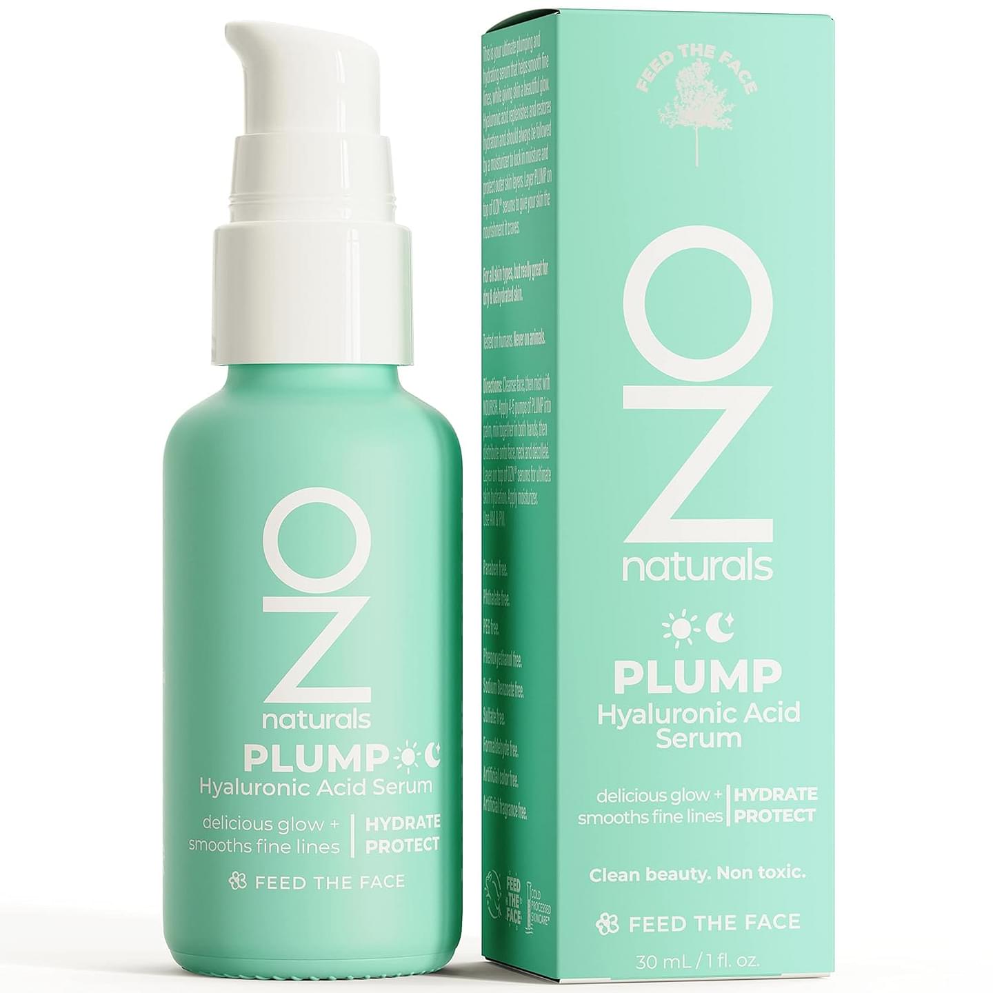 OZNATURALS PLUMP: Hyaluronic Serum - Anti-Aging Plumping Serum for Fine Lines and Dehydrated Skin with Organic Aloe + Rosehips for Intense Moisture - Daily Skincare Routine | 1oz Plump HA Serum