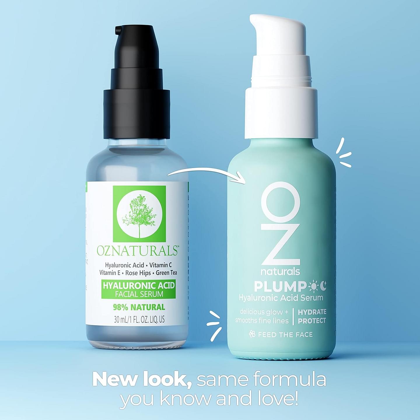 OZNATURALS PLUMP: Hyaluronic Serum - Anti-Aging Plumping Serum for Fine Lines and Dehydrated Skin with Organic Aloe + Rosehips for Intense Moisture - Daily Skincare Routine | 1oz Plump HA Serum