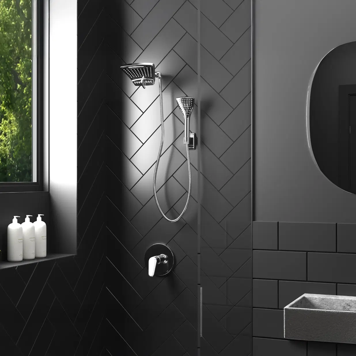 PowerShot 8-in Drill-less Shower System with Multi-function Showerhead and Multi-fucntion Handshower Chrome 1.8 GPM