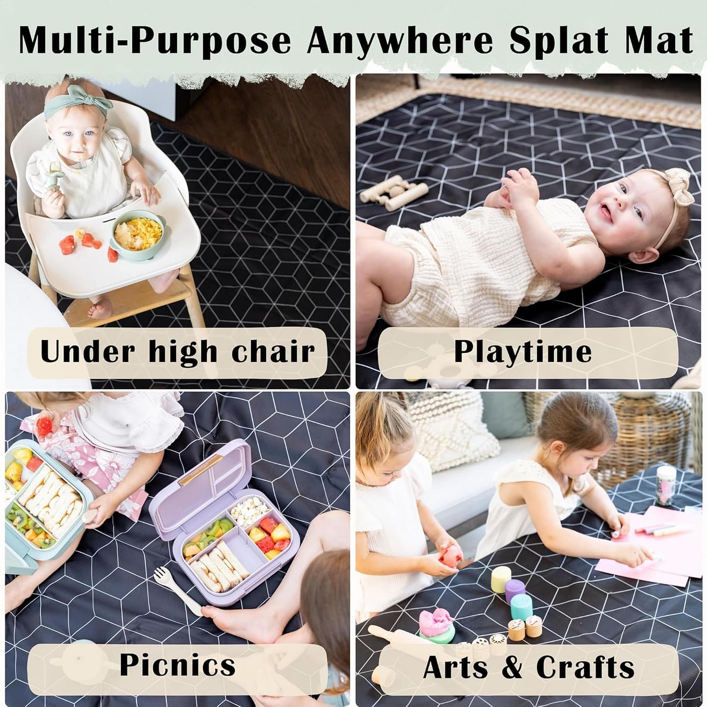 Premium,Baby Splat Mat for Under High Chair,51x51,Non-Slip Splash Mat,Washable/Waterproof Mat,Portable Play Mat for Baby Travel,Catchy High Chair Food Catcher, Spill Mat, Baby Feeding Essentials