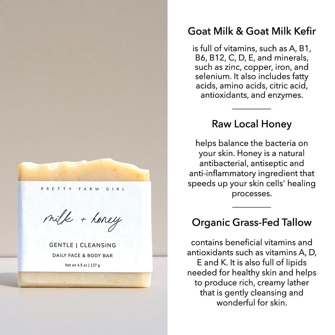 Pretty farm girl Milk + Honey Soap Bar - Fragrance Free - Handmade - Sensitive Skin - Tallow & Goat Milk Unscented - Milk/Honey 4.5 Ounce (Pack of 1)