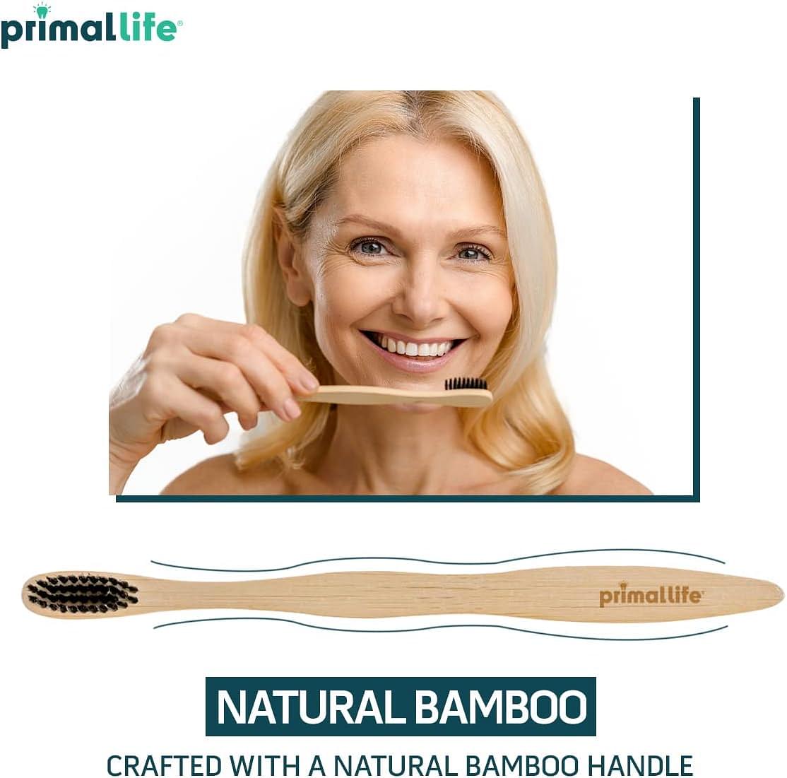 Primal Life Organics - Charcoal Toothbrush, Made with Charcoal & Bamboo, Biodegradable, BPA-Free, Perfect for Kids & Adults, Recyclable, Gently Massages Gums & Teeth, Zero Waste Toothbrush, (1-Pack)