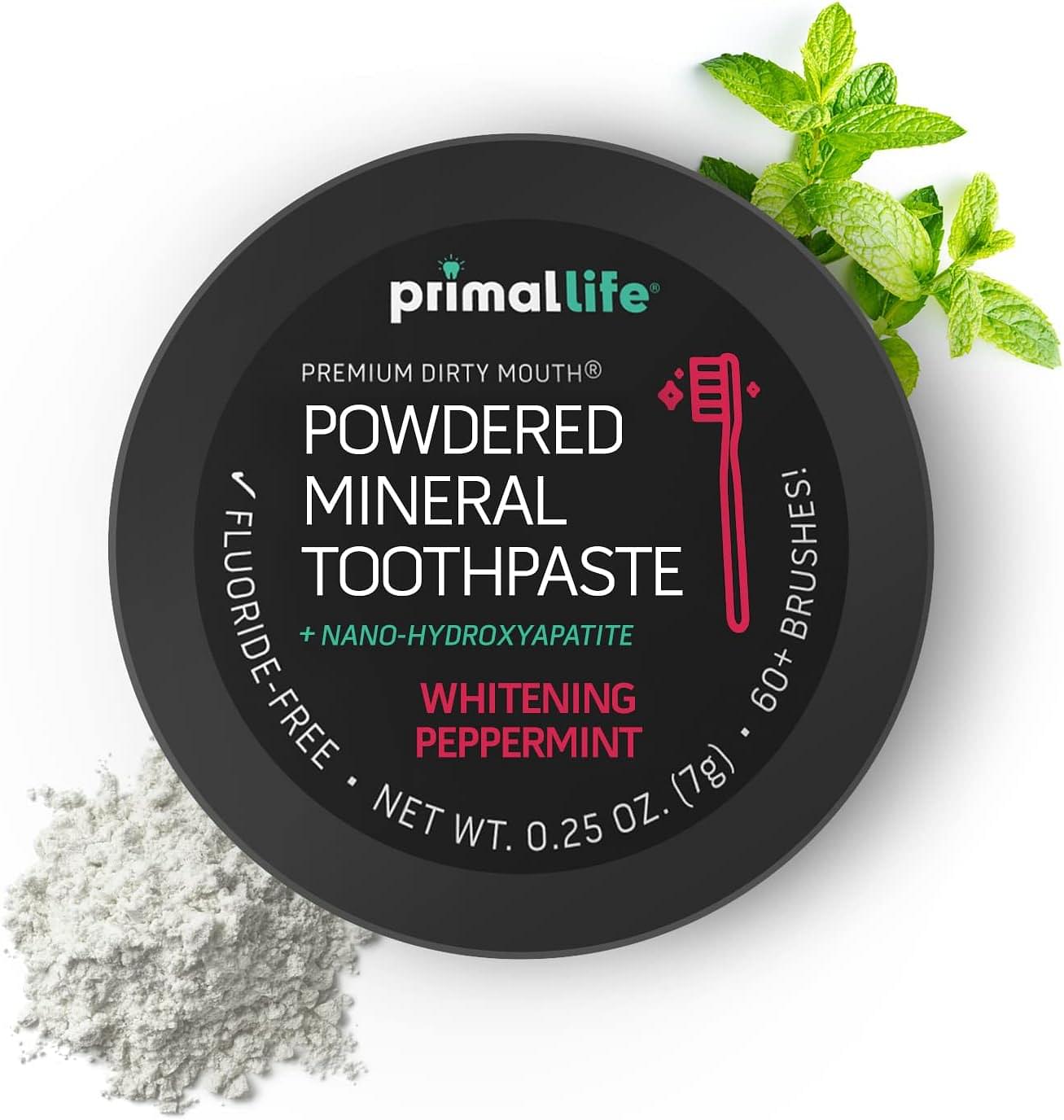 Primal Life Organics -Dirty Mouth Toothpowder, Activated Charcoal Tooth Cleaning Powder, Essential Oils, Hydroxyapatite, Kaolin, Bentonite Clay, 60+ Brushings, Organic, Vegan Black Peppermint 0.25oz