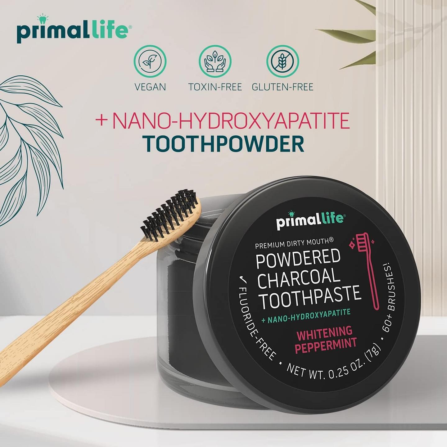 Primal Life Organics -Dirty Mouth Toothpowder, Activated Charcoal Tooth Cleaning Powder, Essential Oils, Hydroxyapatite, Kaolin, Bentonite Clay, 60+ Brushings, Organic, Vegan Black Peppermint 0.25oz