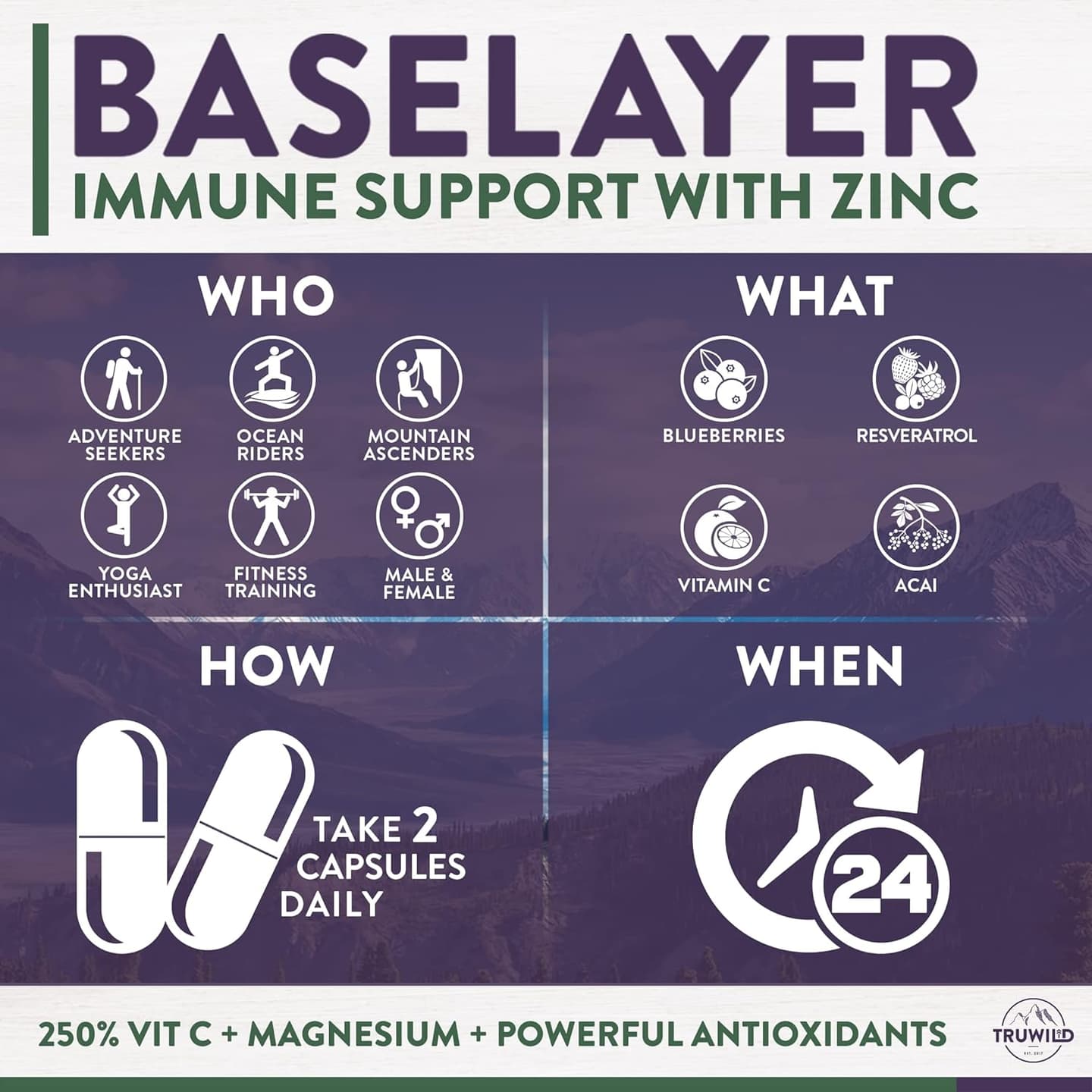 Protect+ Vegan Immune Support & Antioxidant – All Natural Vitamin C + Zinc + Magnesium + Resveratrol + Acai – Non-GMO – Gluten Free Capsule Supplement Made in The USA cGMP – 30 Servings