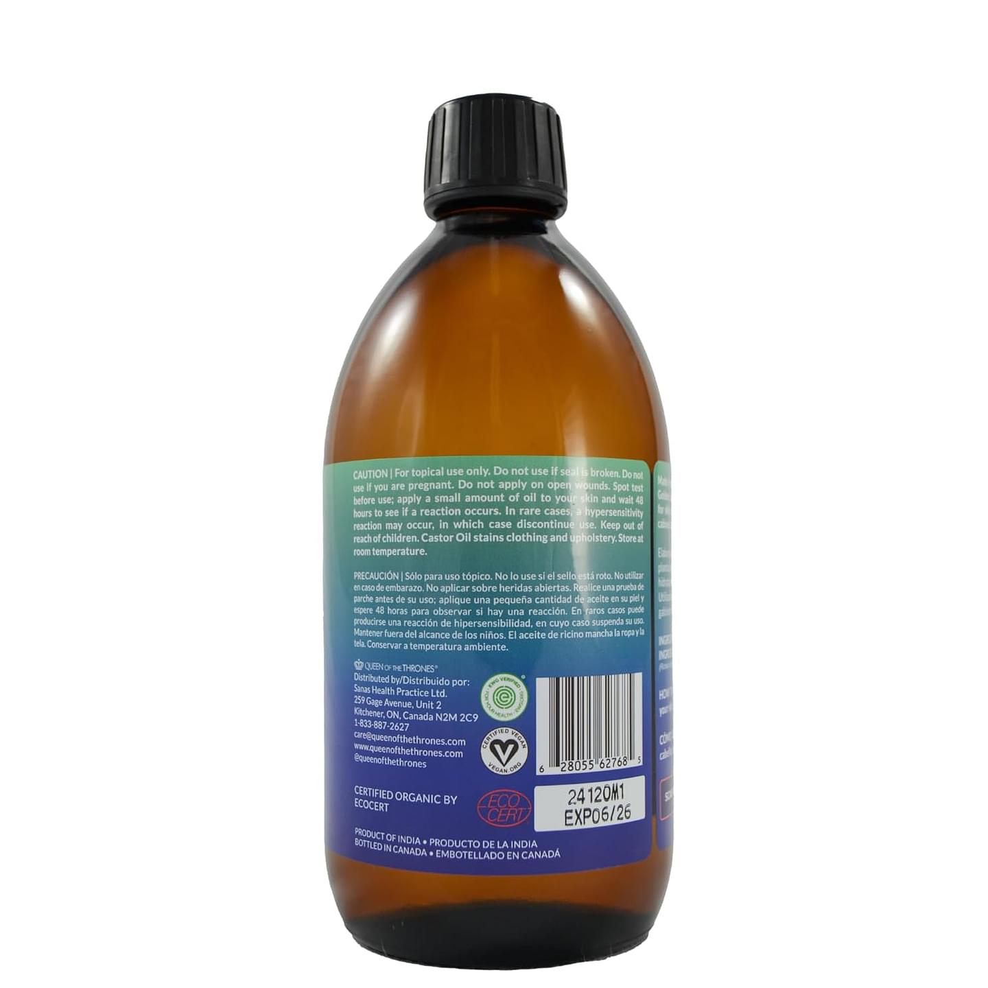 QUEEN OF THE THRONES Organic Golden Castor Oil - 16.9oz | 100% Pure & COLD PRESSED for Hair, Skin & Nails | Hexane Free | USDA Certified