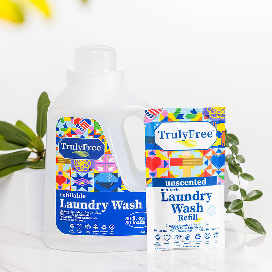 Refillable Non-Toxic Unscented Laundry Wash Starter Kit (Empty Jug + 50 Load Refill)