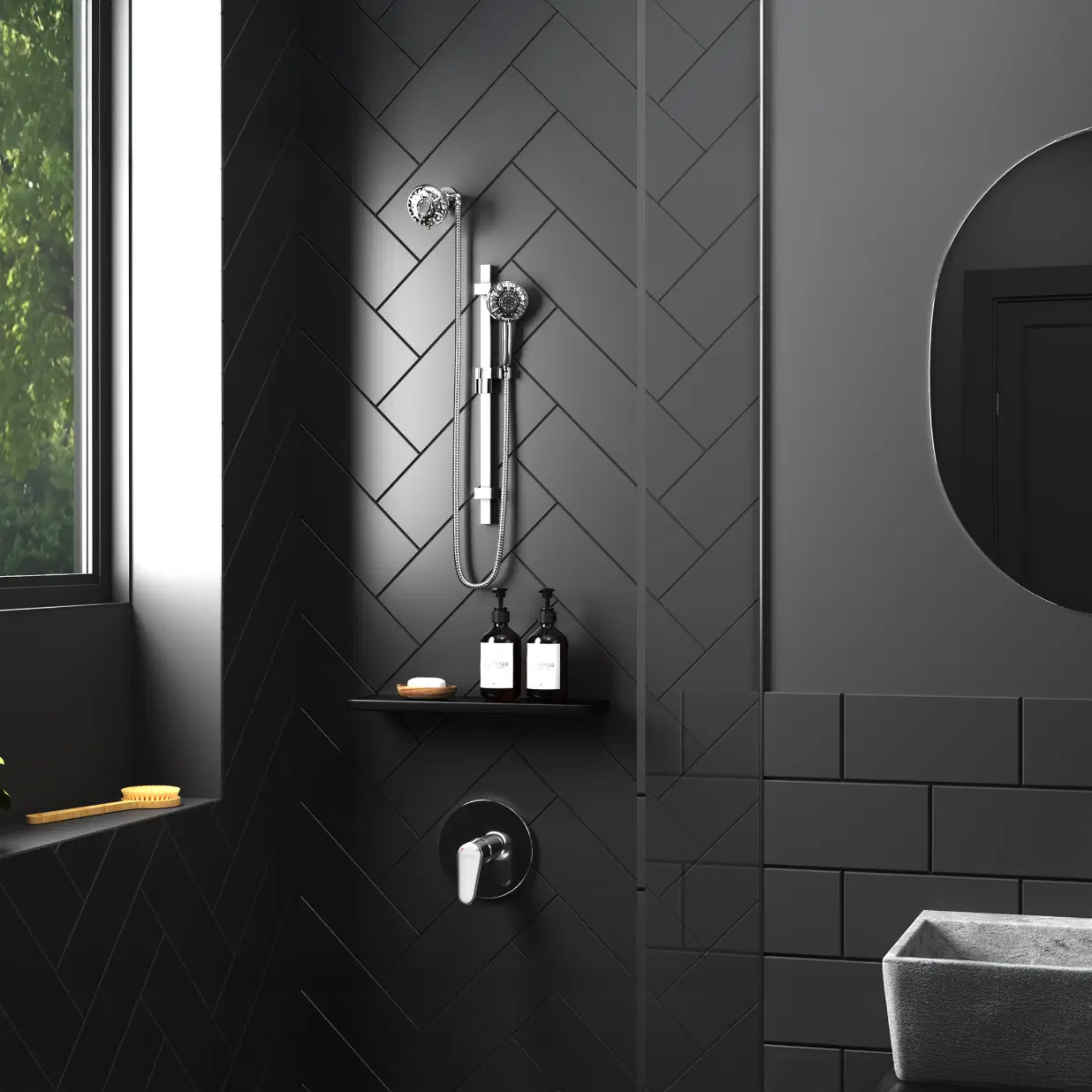 Retreat 4-in Multi-function Showerhead Shower System with Slide Bar and Multi-function Handshower Chrome 1.8 GPM