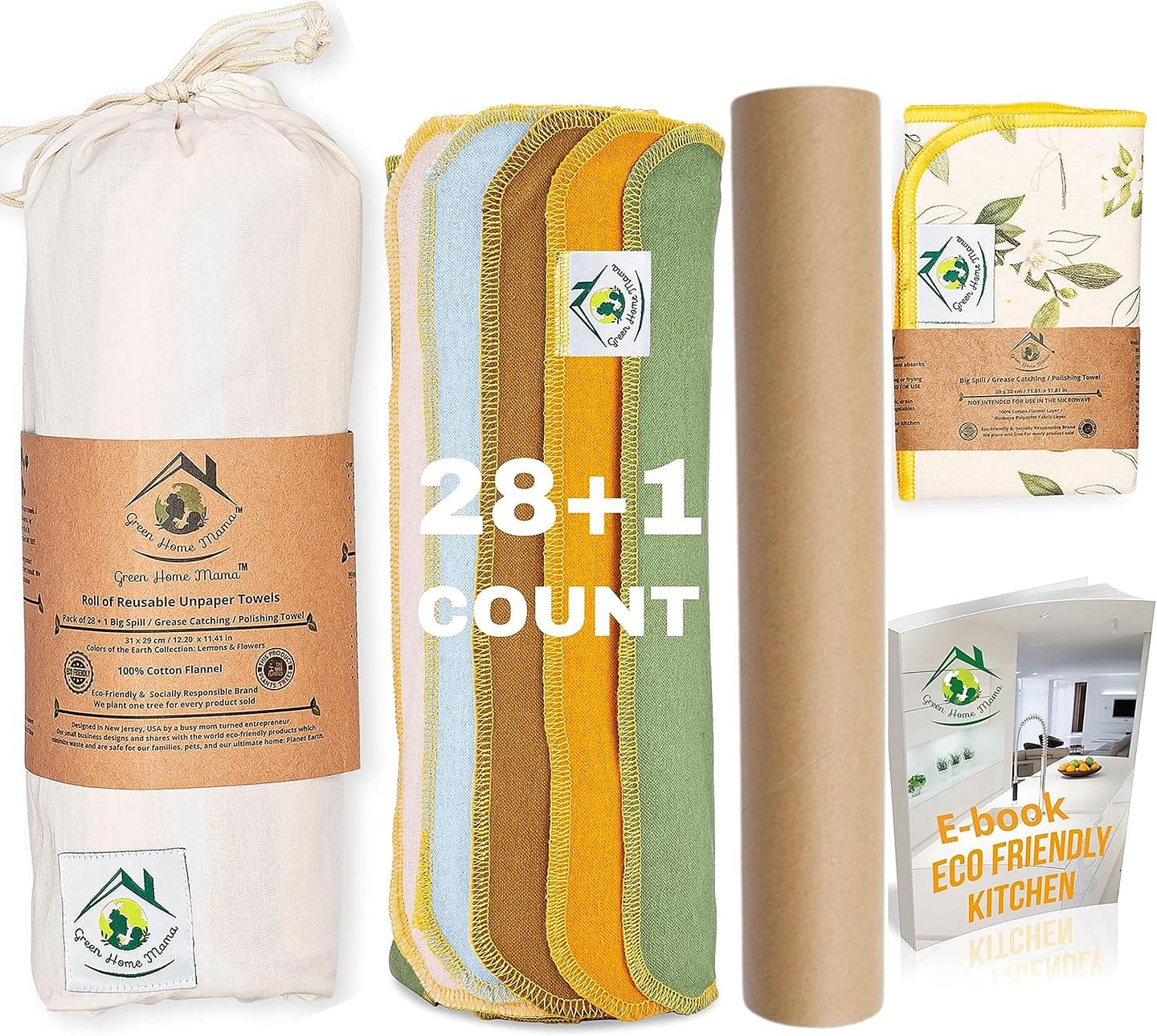 Reusable Paper Towels Washable Roll 29 Pack 12x11in, Reusable Baby Wipes, Washable Paper Towels Cloth, Paperless Paper Towels, Eco Friendly Paper Towels, Cloth Paper Towels, Reusable Napkins 28 Count (Pack of 1) BeachScape