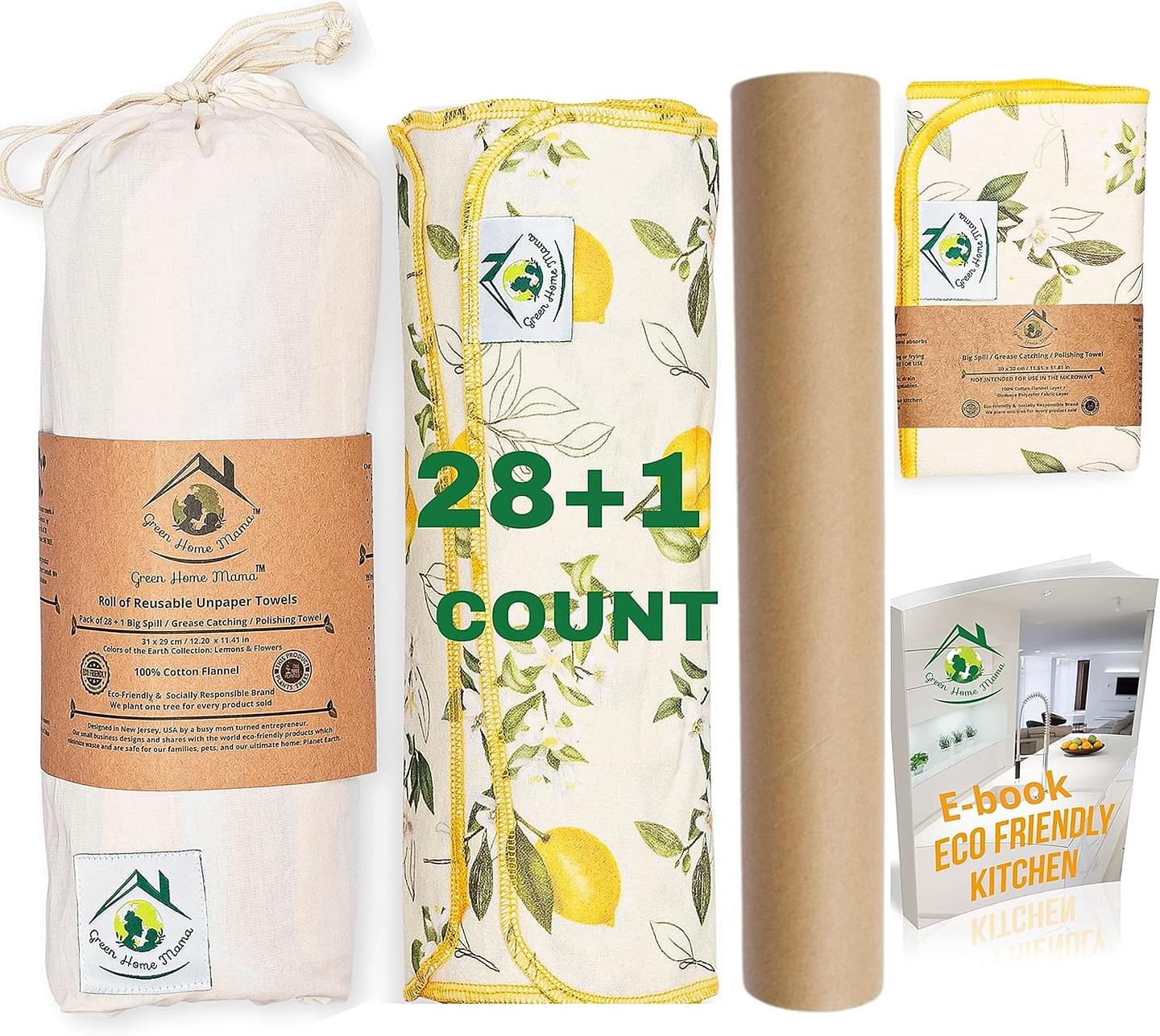 Reusable Paper Towels Washable Roll 29 Pack 12x11in, Washable Paper Towels Cloth, Paperless Paper Towels, Cloth Paper Towels Reusable Washable, Reusable Napkins, Paper Towel Alternative, Zero Waste 28 Count (Pack of 1) Lemons & Flowers