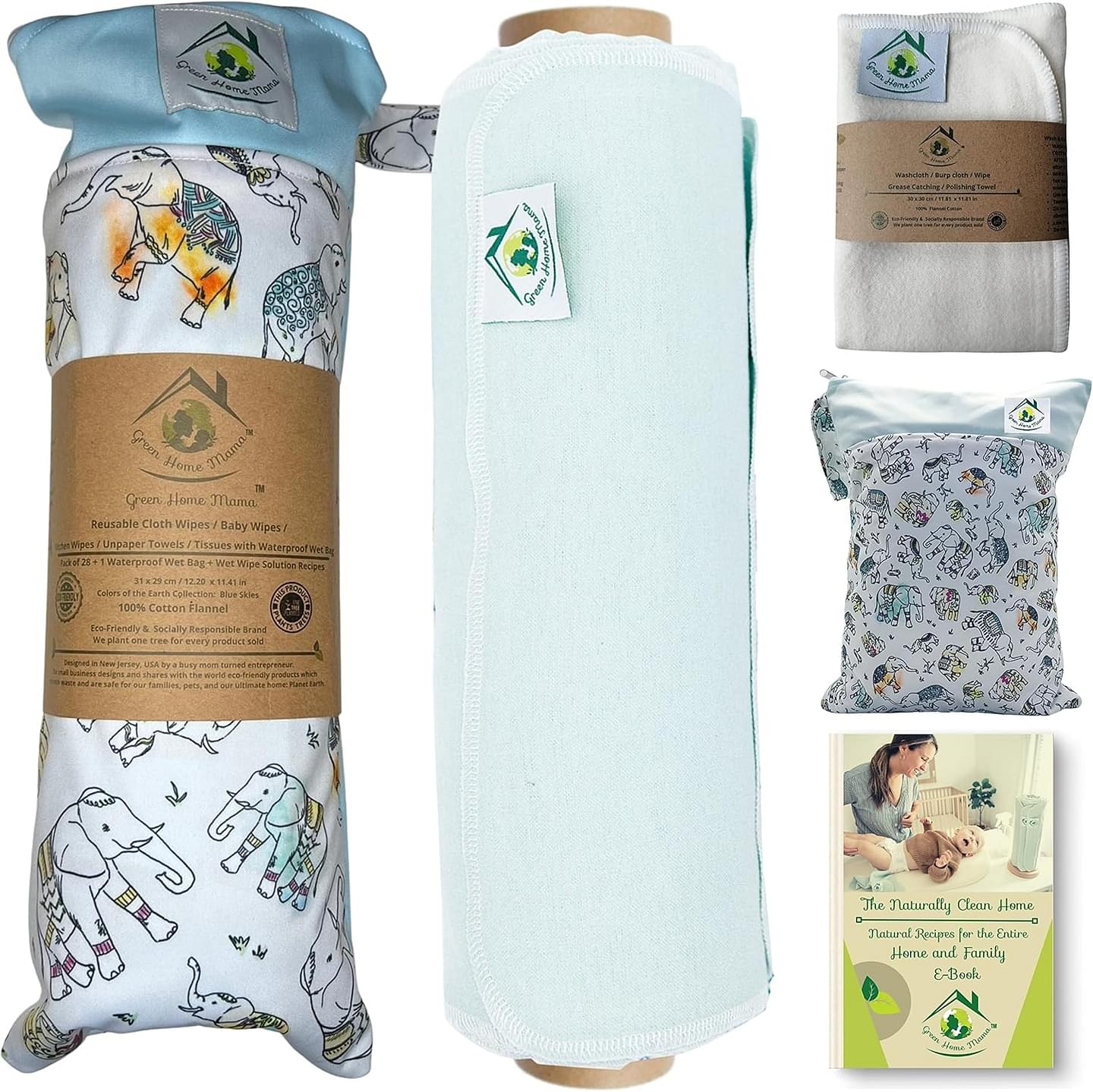 Reusable Paper Towels Washable Roll 29Pack, Reusable Baby Wipes, Washable Paper Towels Cloth, Cloth Paper Towels Reusable Washable, Paperless Paper Towels Alternative, Zero Waste Wet Bag & Wash Cloth Blue Skies