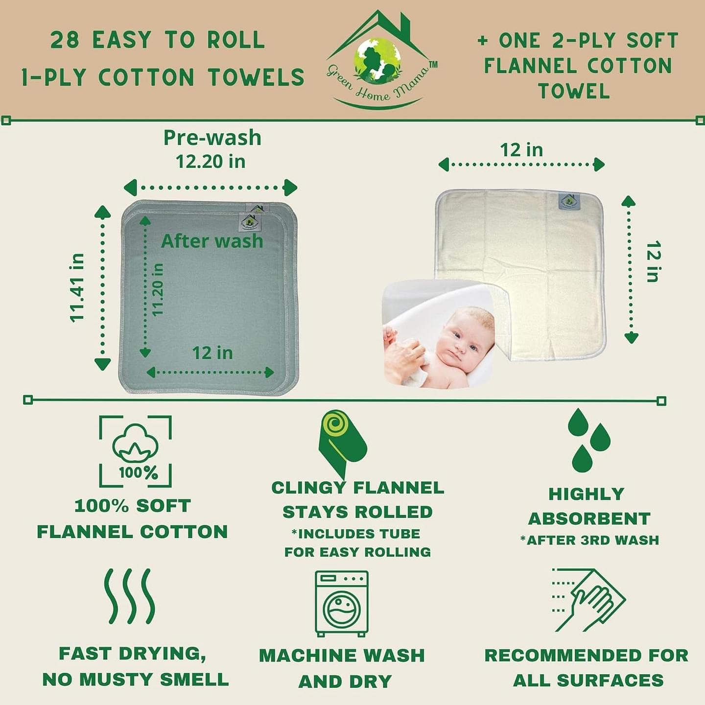 Reusable Paper Towels Washable Roll 29Pack, Reusable Baby Wipes, Washable Paper Towels Cloth, Cloth Paper Towels Reusable Washable, Paperless Paper Towels Alternative, Zero Waste Wet Bag & Wash Cloth Blue Skies