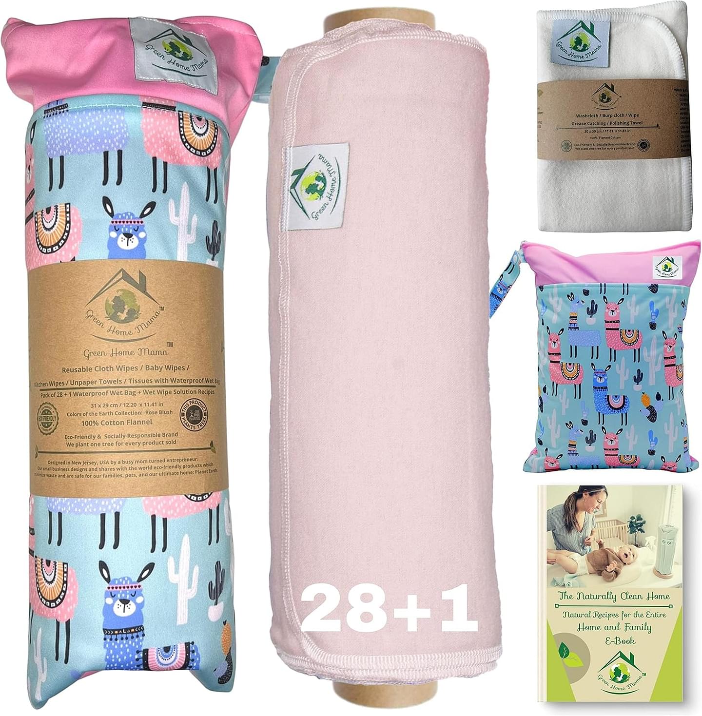 Reusable Paper Towels Washable Roll 29Pack, Reusable Baby Wipes, Washable Paper Towels Cloth, Cloth Paper Towels Reusable Washable, Paperless Paper Towels Alternative, Zero Waste Wet Bag & Wash Cloth Rose Blush