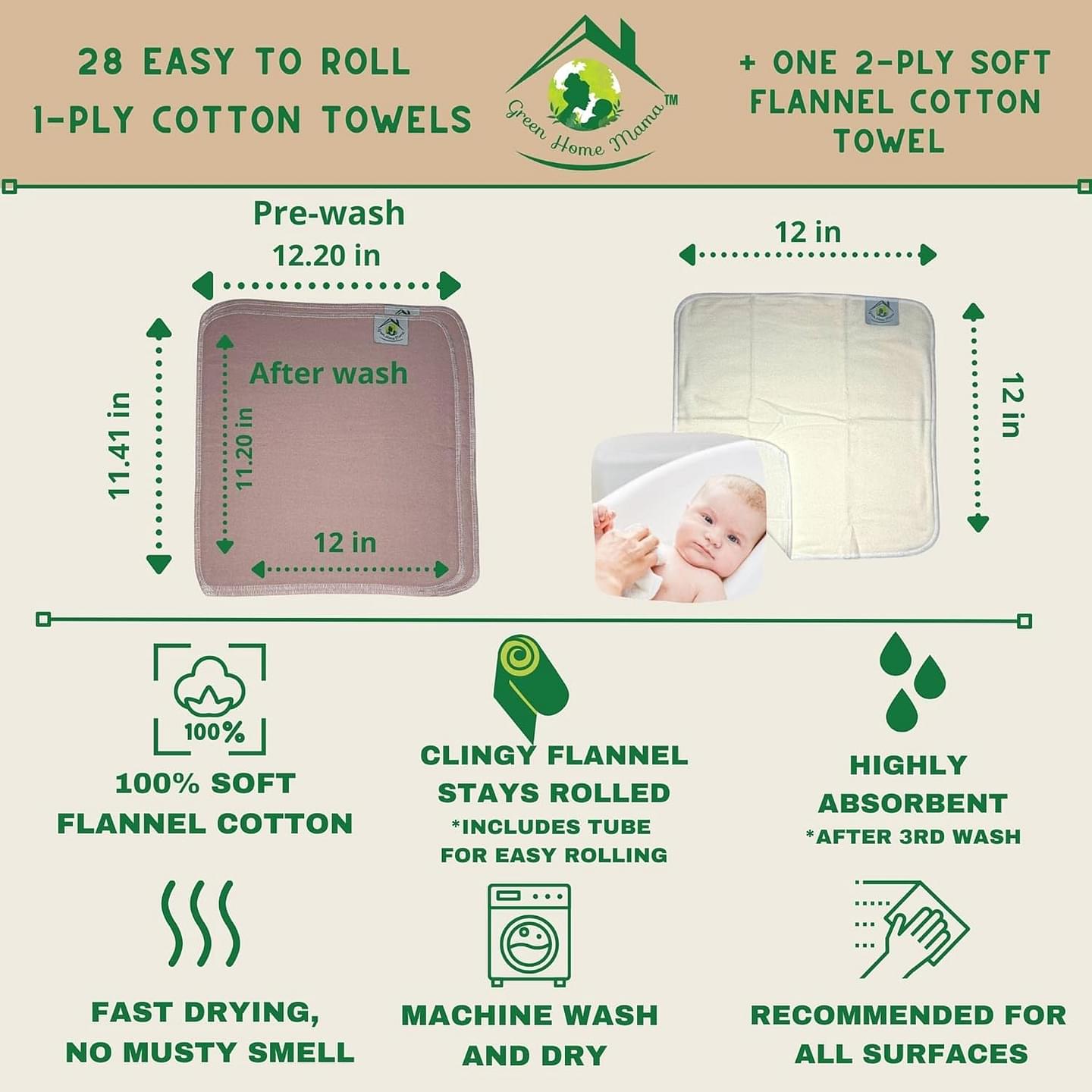 Reusable Paper Towels Washable Roll 29Pack, Reusable Baby Wipes, Washable Paper Towels Cloth, Cloth Paper Towels Reusable Washable, Paperless Paper Towels Alternative, Zero Waste Wet Bag & Wash Cloth Rose Blush