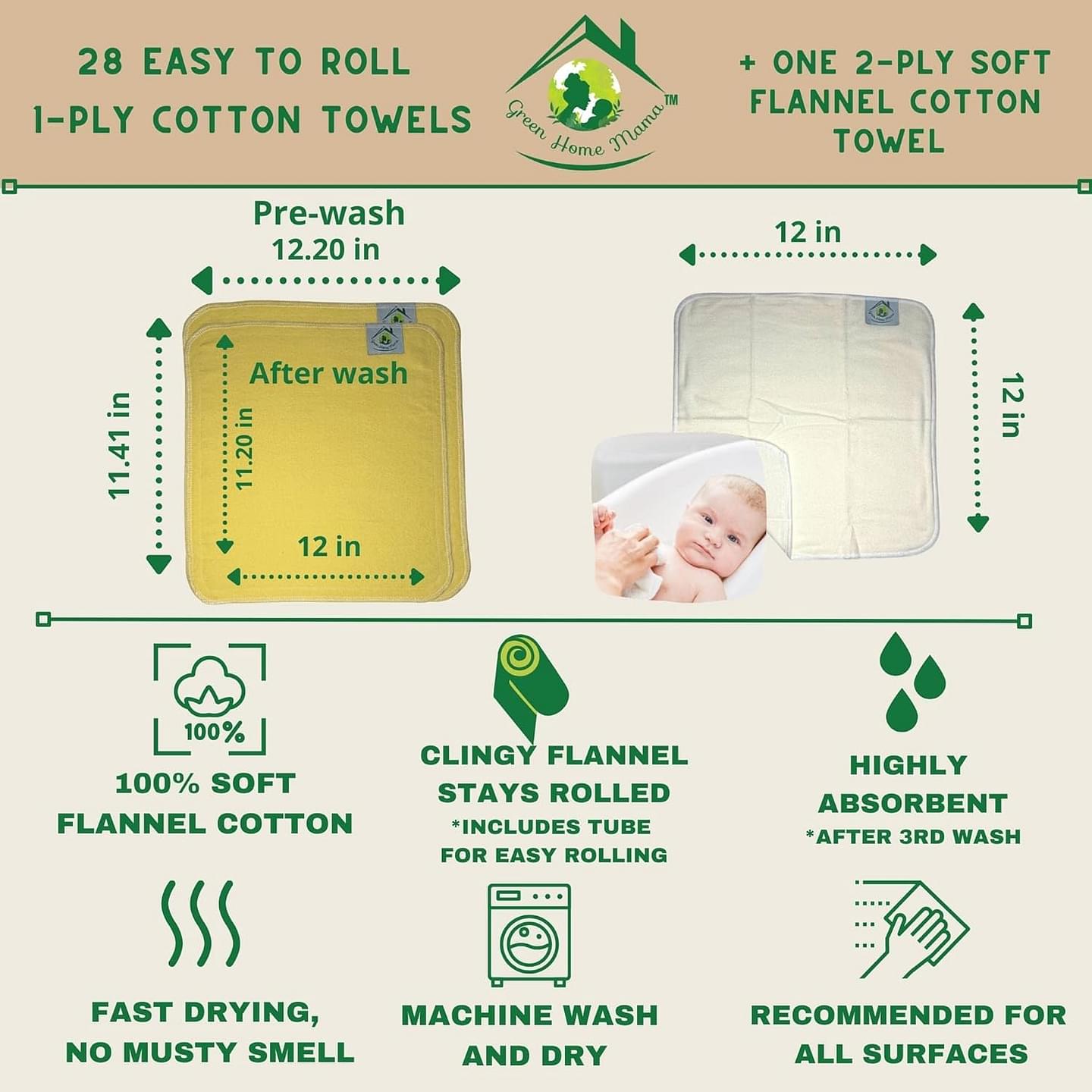 Reusable Paper Towels Washable Roll 29Pack, Reusable Baby Wipes, Washable Paper Towels Cloth, Cloth Paper Towels Reusable Washable, Paperless Paper Towels Alternative, Zero Waste Wet Bag & Wash Cloth Sunshine