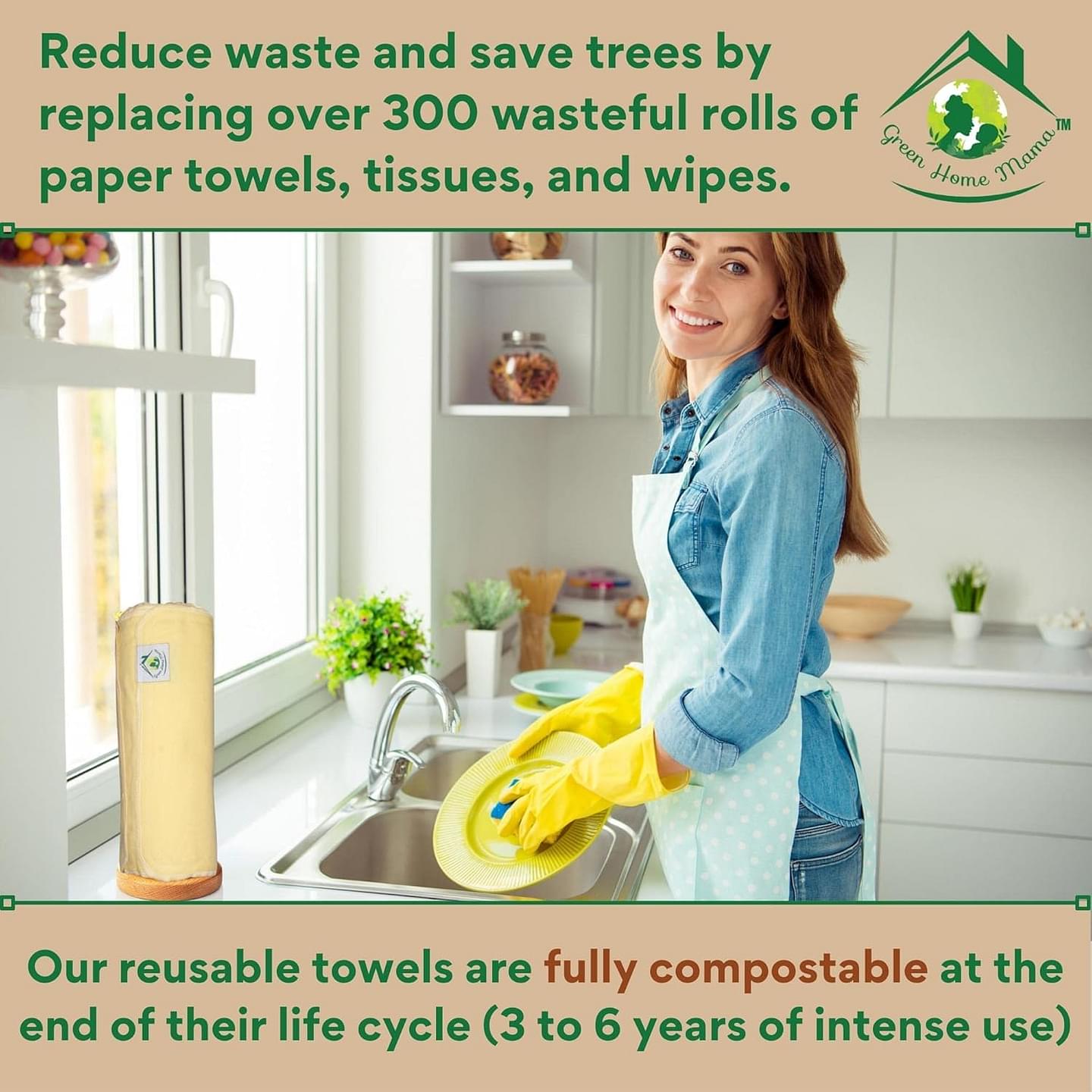 Reusable Paper Towels Washable Roll 29Pack, Reusable Baby Wipes, Washable Paper Towels Cloth, Cloth Paper Towels Reusable Washable, Paperless Paper Towels Alternative, Zero Waste Wet Bag & Wash Cloth Sunshine