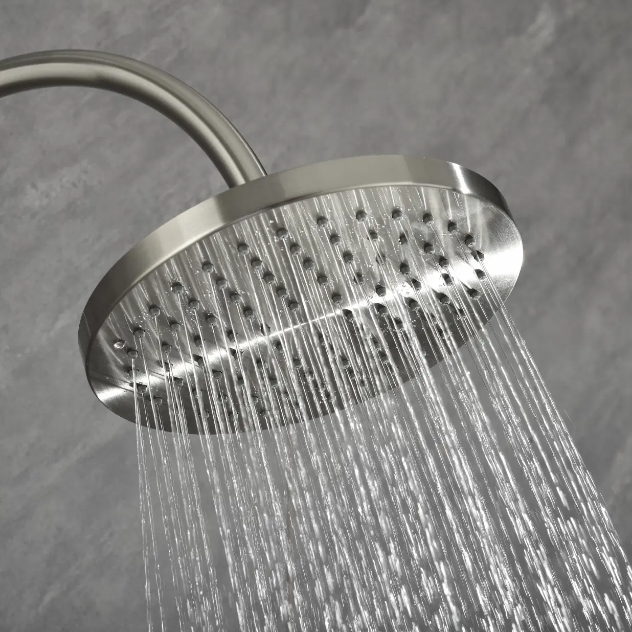 Riviera 8-in Rain Showerhead Shower System with 3-Body Jets Pivoting Shower Arm and Multi-function Handshower Brushed Nickel