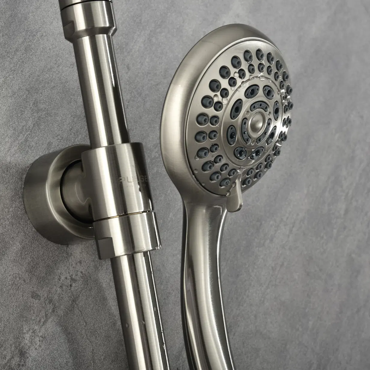 Riviera 8-in Rain Showerhead Shower System with 3-Body Jets Pivoting Shower Arm and Multi-function Handshower Brushed Nickel