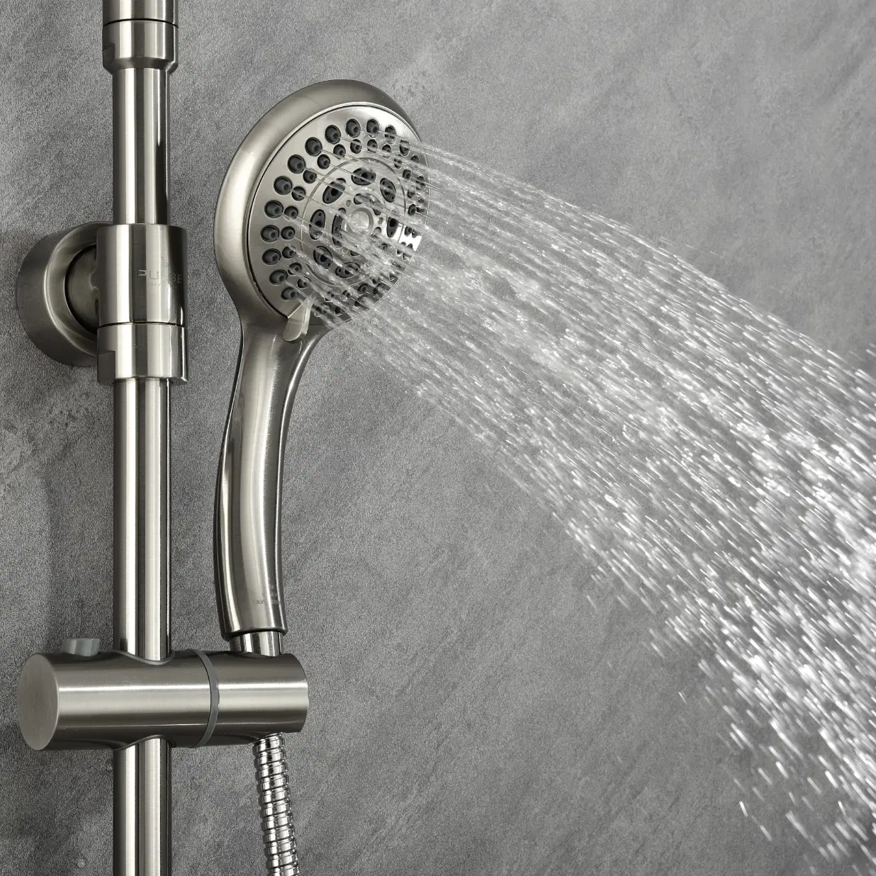 Riviera 8-in Rain Showerhead Shower System with 3-Body Jets Pivoting Shower Arm and Multi-function Handshower Brushed Nickel