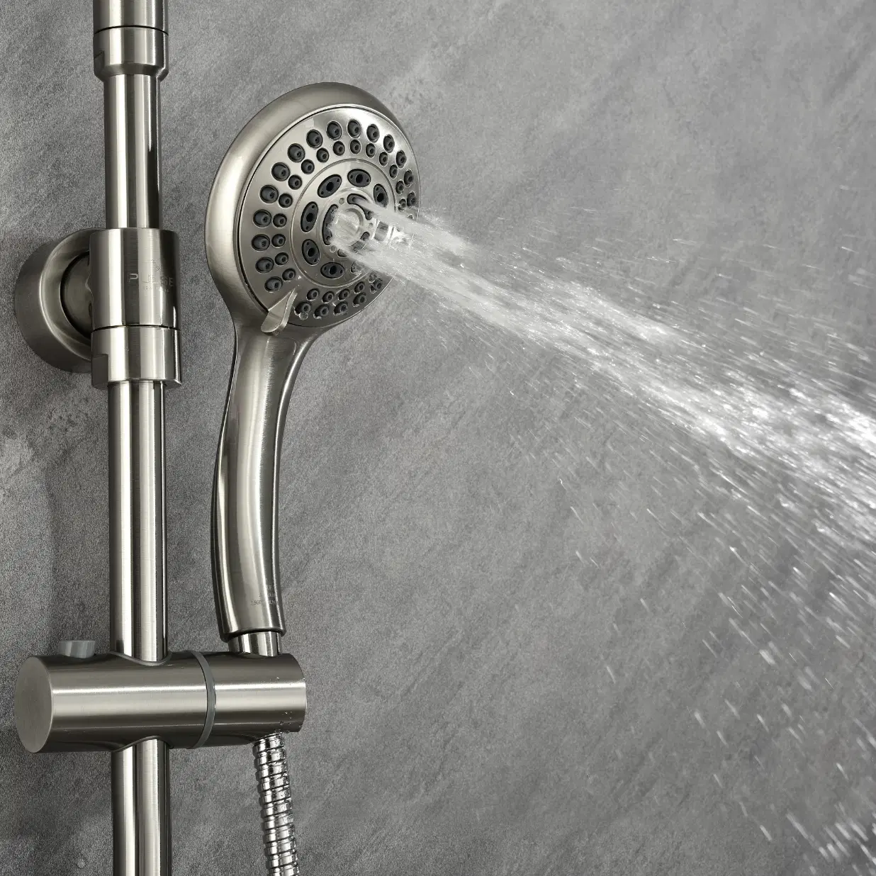 Riviera 8-in Rain Showerhead Shower System with 3-Body Jets Pivoting Shower Arm and Multi-function Handshower Brushed Nickel